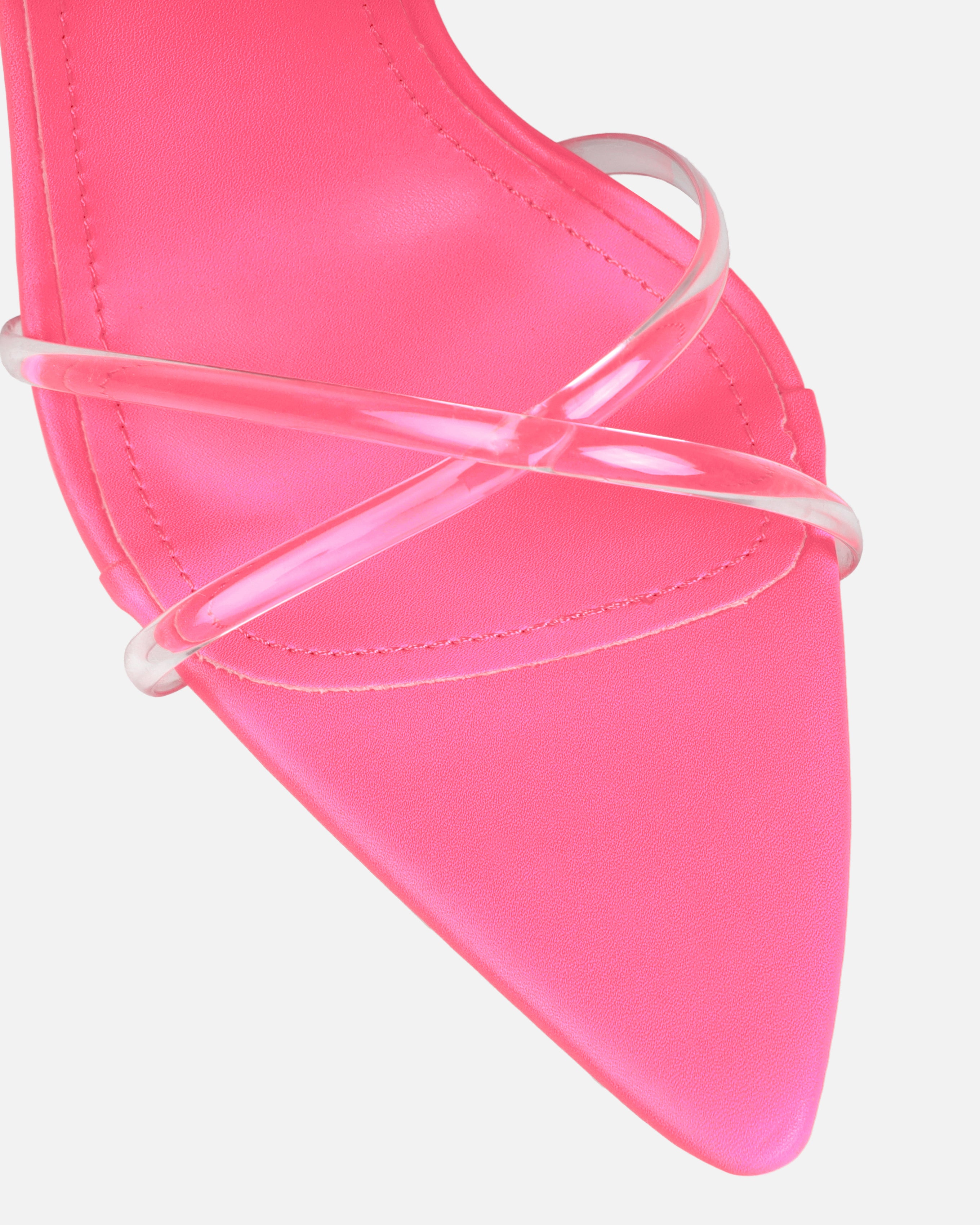 Sade Neon Pink Clear Stiletto Heels | SIMMI London