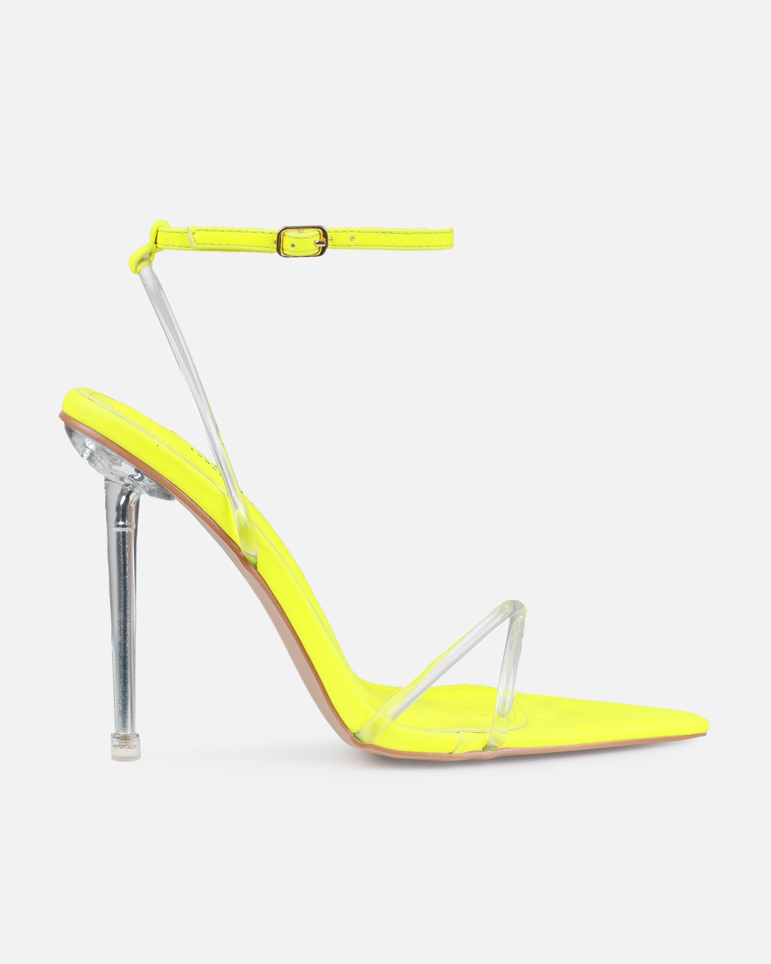 Sade Neon Yellow Clear Stiletto Heels | SIMMI London