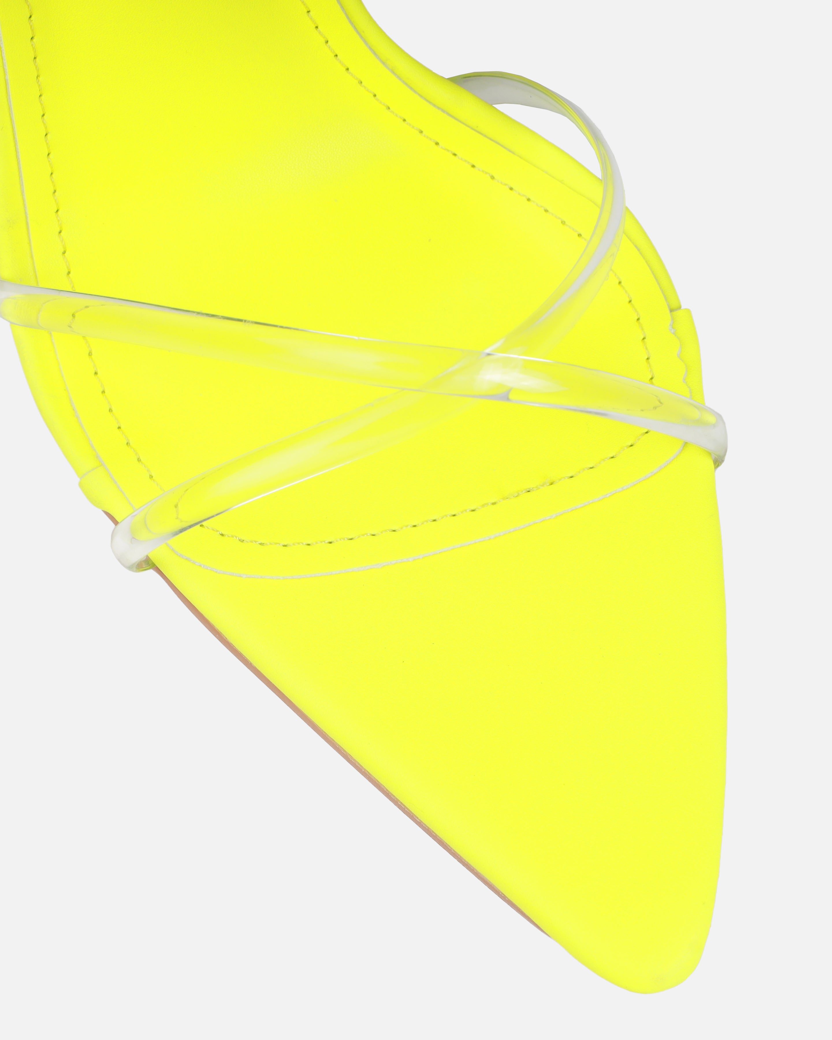 Sade Neon Yellow Clear Stiletto Heels | SIMMI London