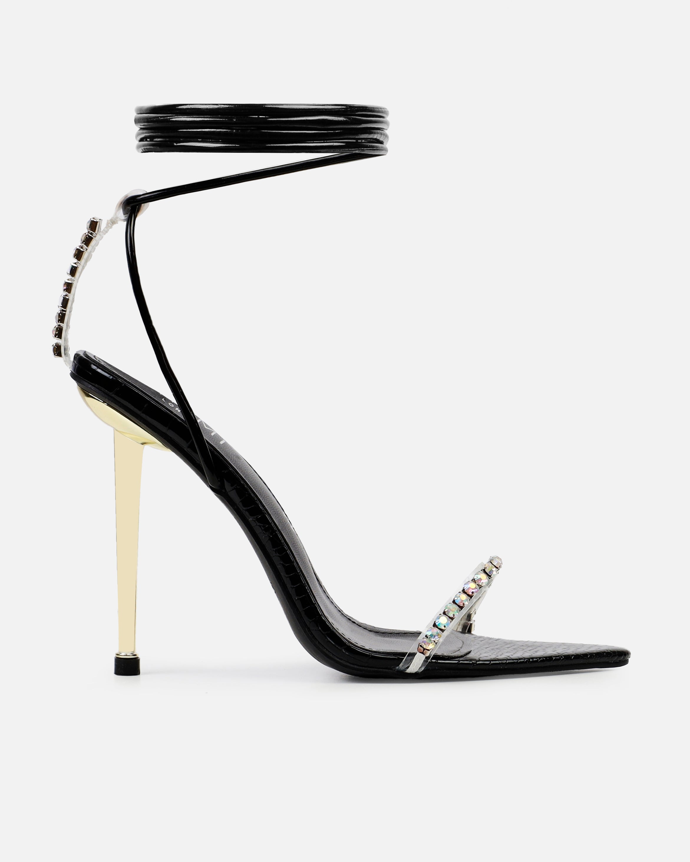 Felicity Black Patent Faux Snake Diamante Heels | SIMMI London