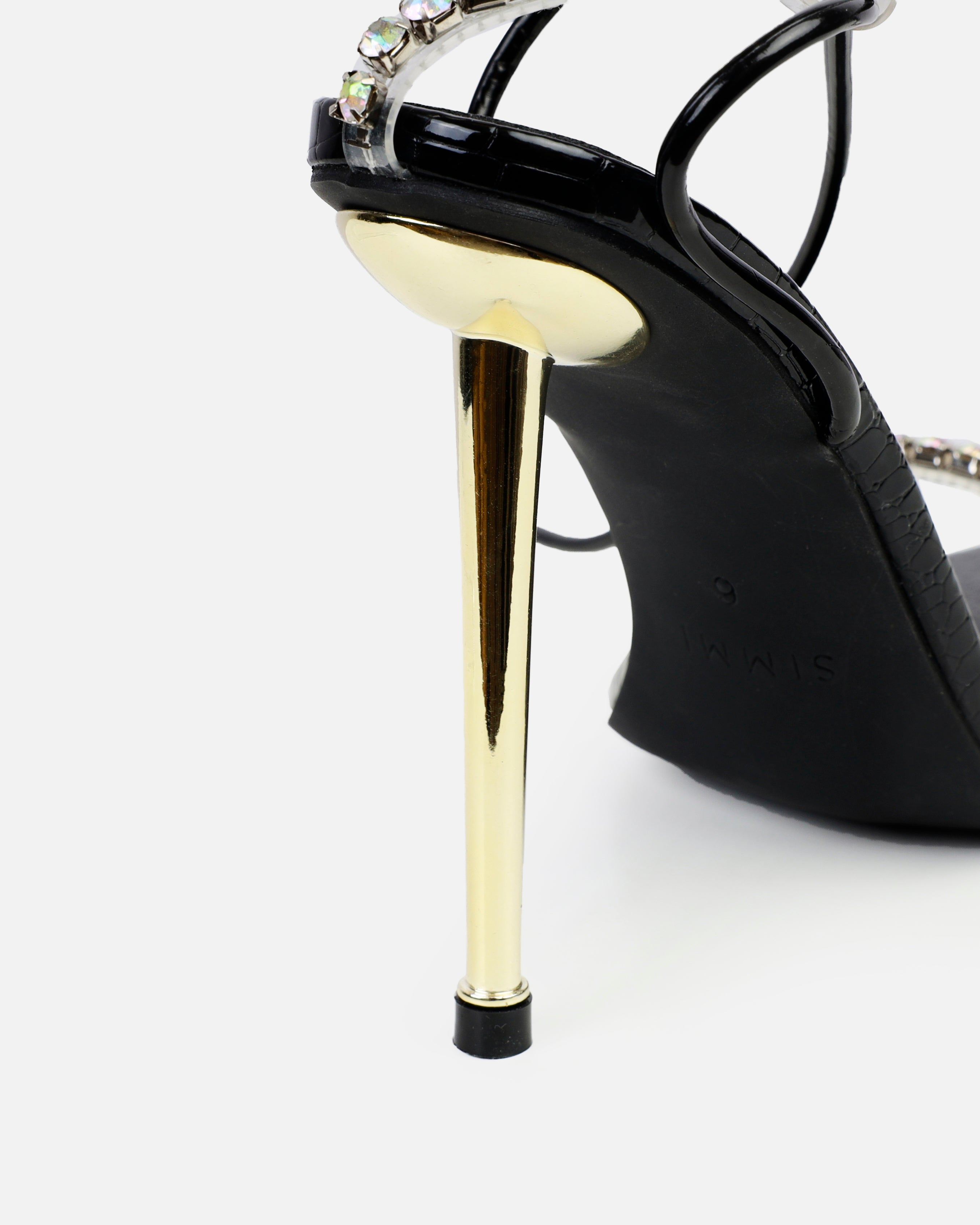 Felicity Black Patent Faux Snake Diamante Heels | SIMMI London