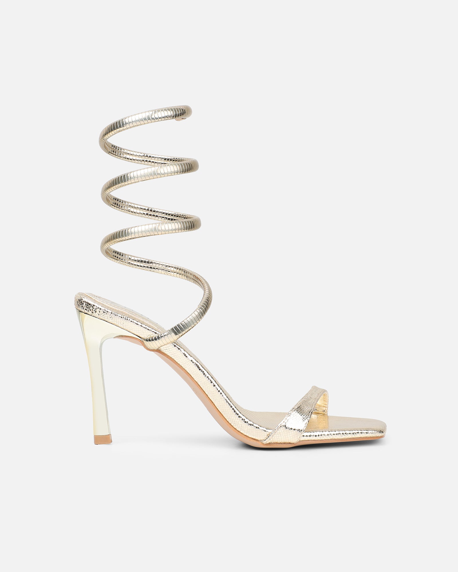 Fenya gold lizard effect spiral heeled sandals | SIMMI London
