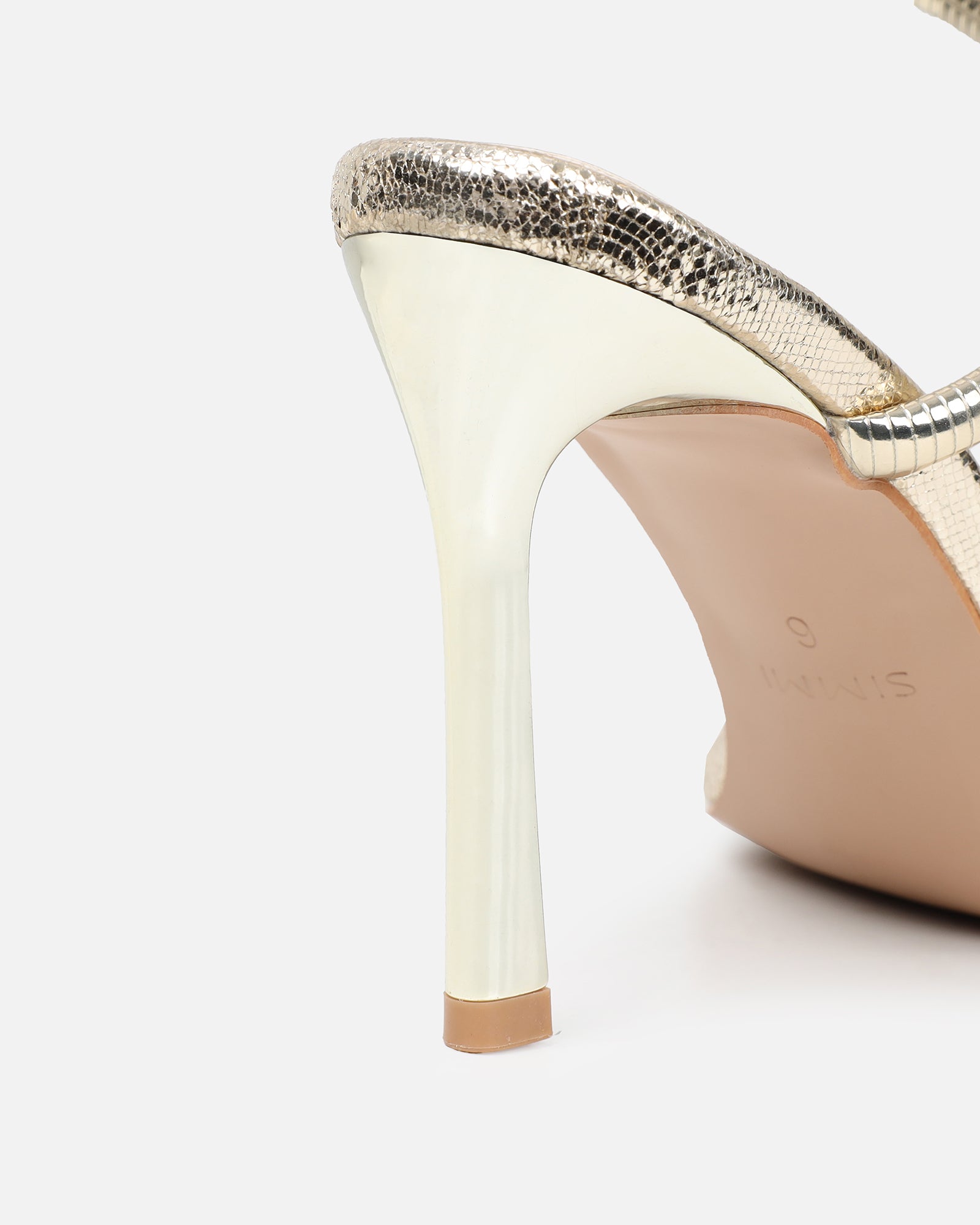 Fenya gold lizard effect spiral heeled sandals | SIMMI London