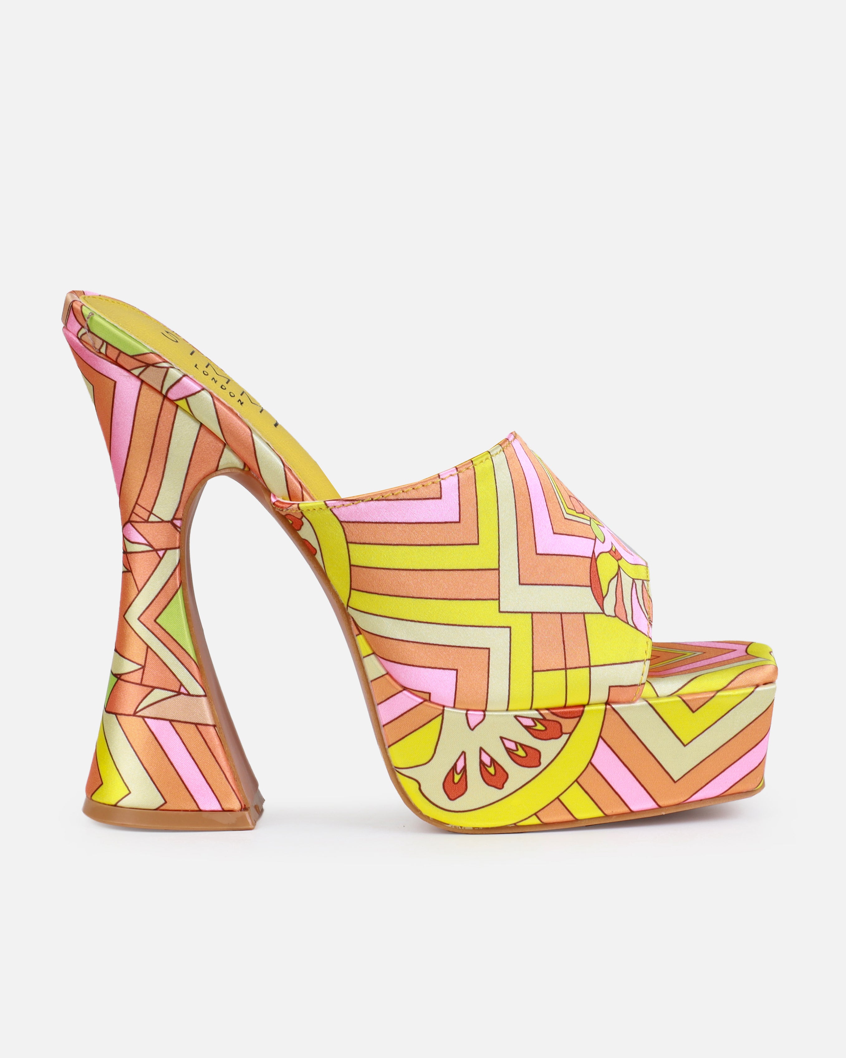 Fergie Yellow Scarf Print Platform Block Mules | SIMMI London