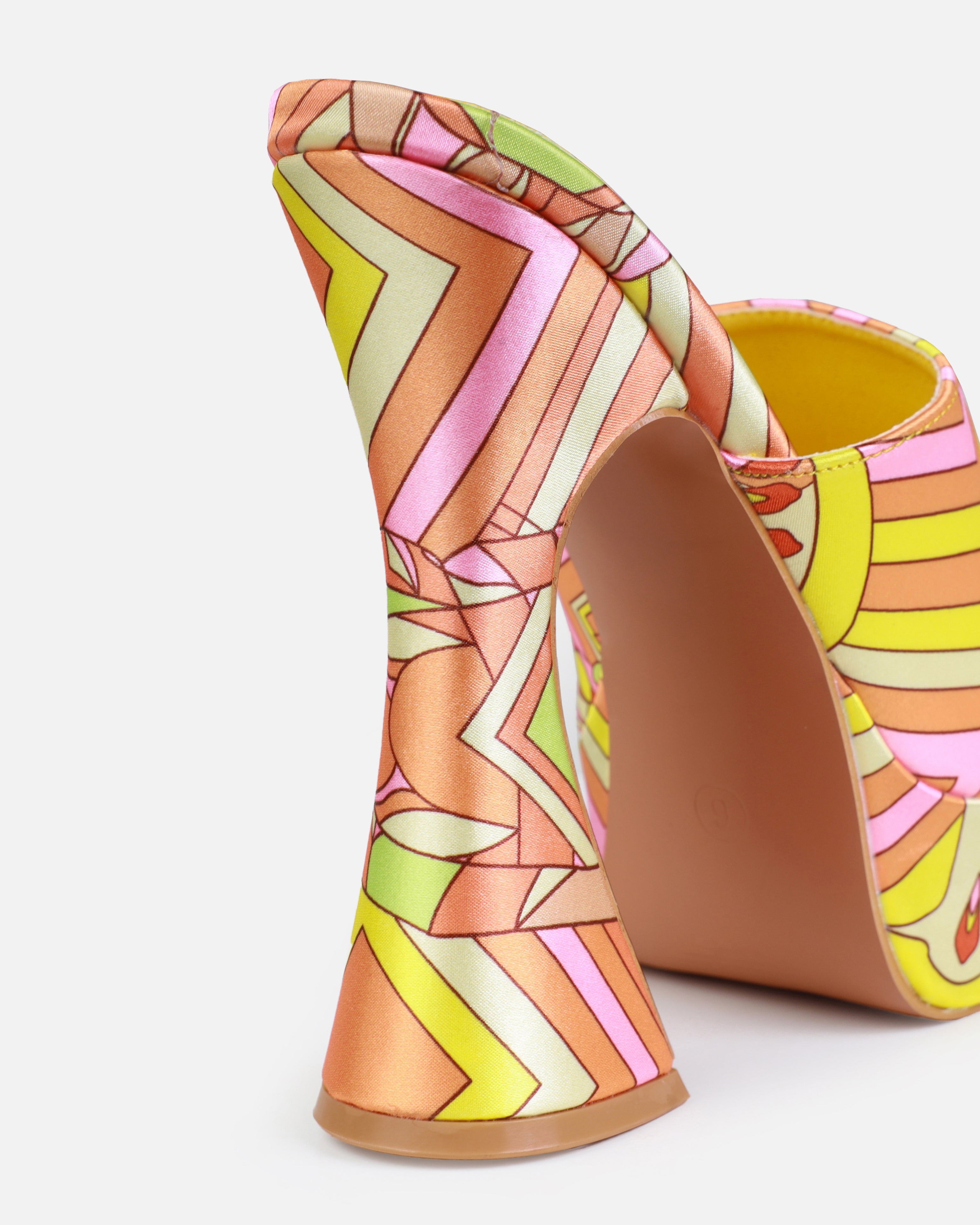 Fergie Yellow Scarf Print Platform Block Mules | SIMMI London