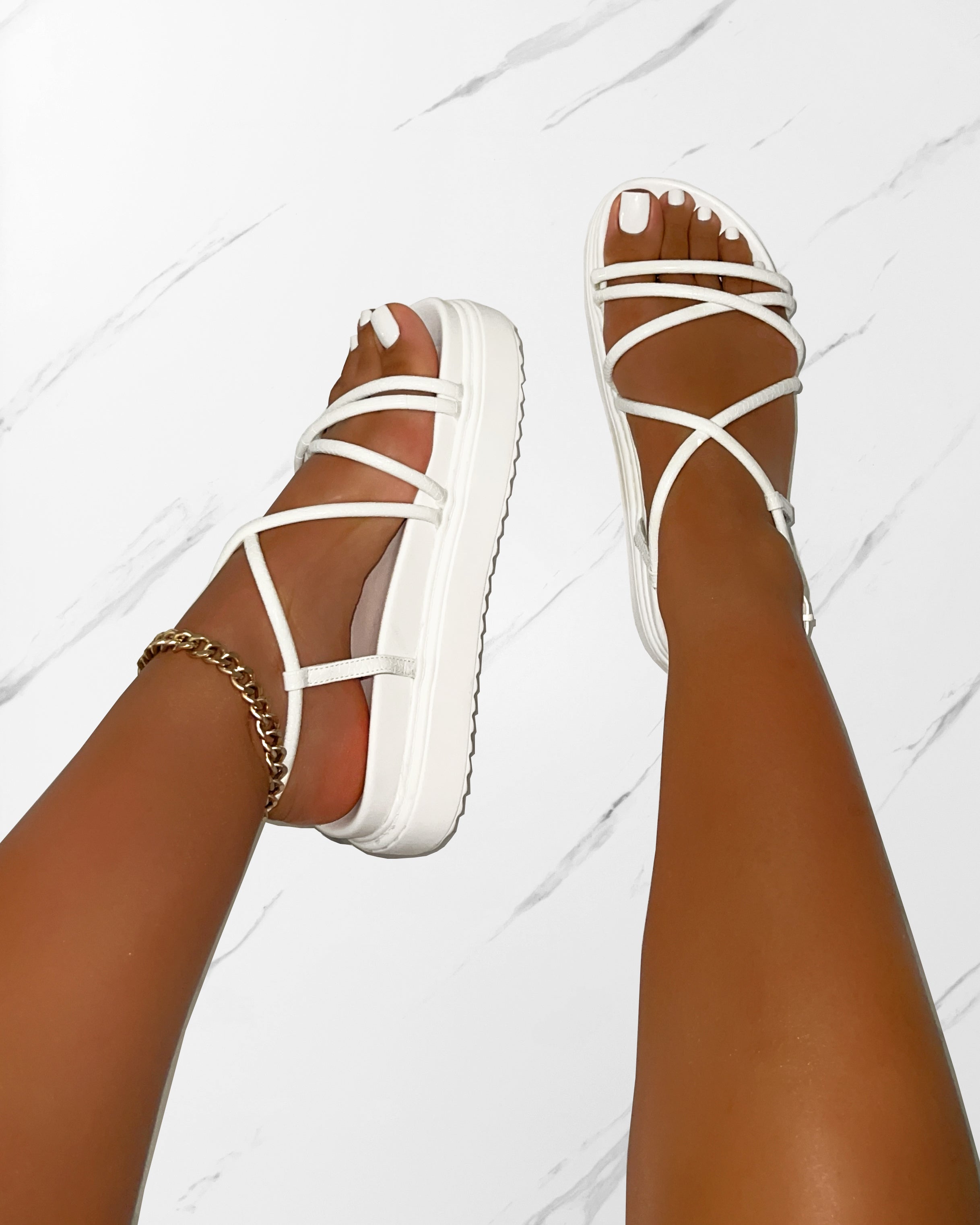 Sammie White Faux Snake Print Flatform Sandals | SIMMI London
