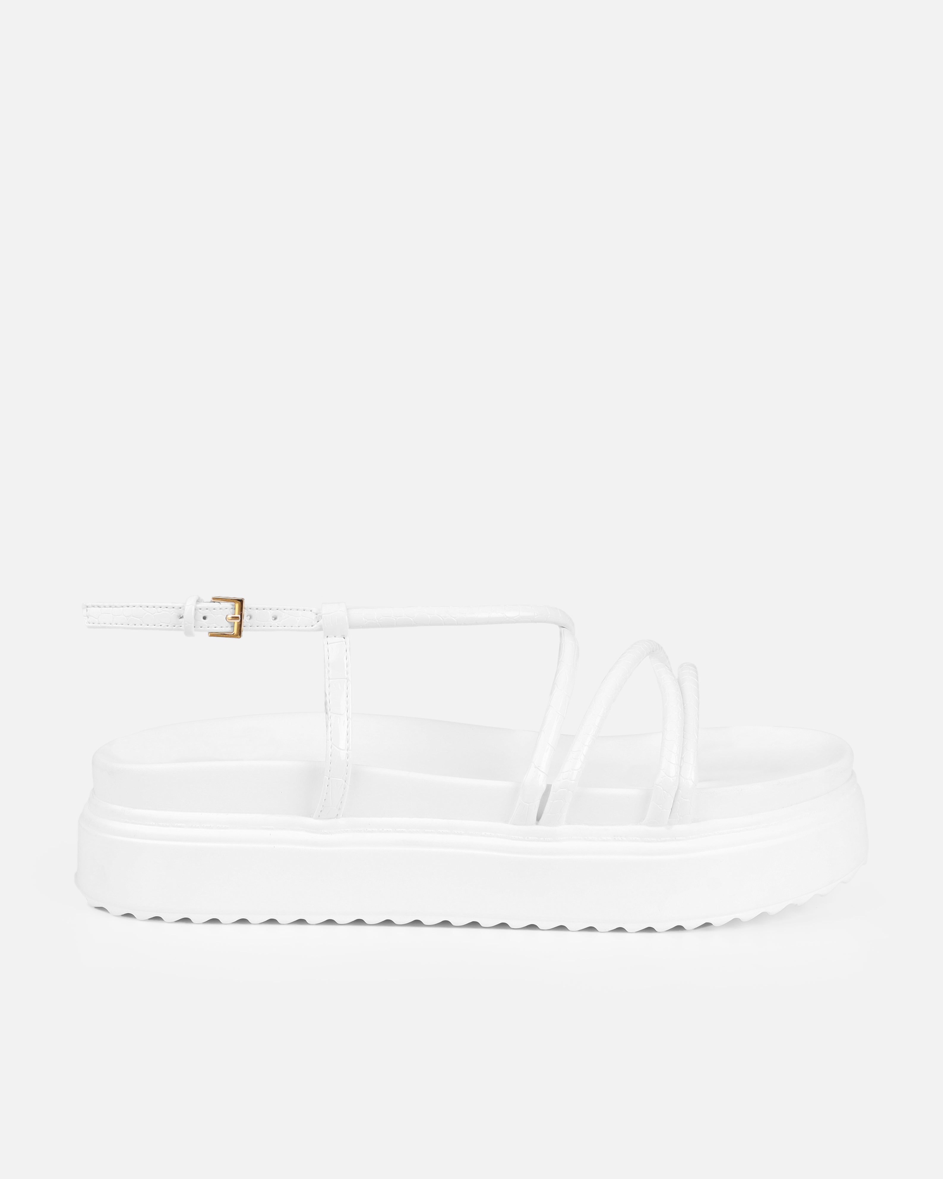 Sammie White Faux Snake Print Flatform Sandals | SIMMI London