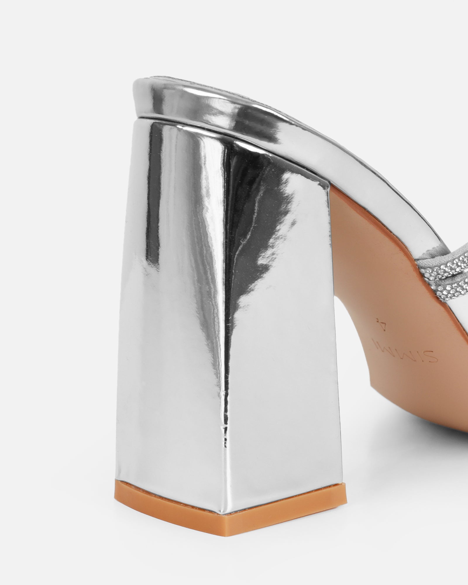 Ferne Silver Mirror Diamante Block Heeled Sandals | SIMMI London