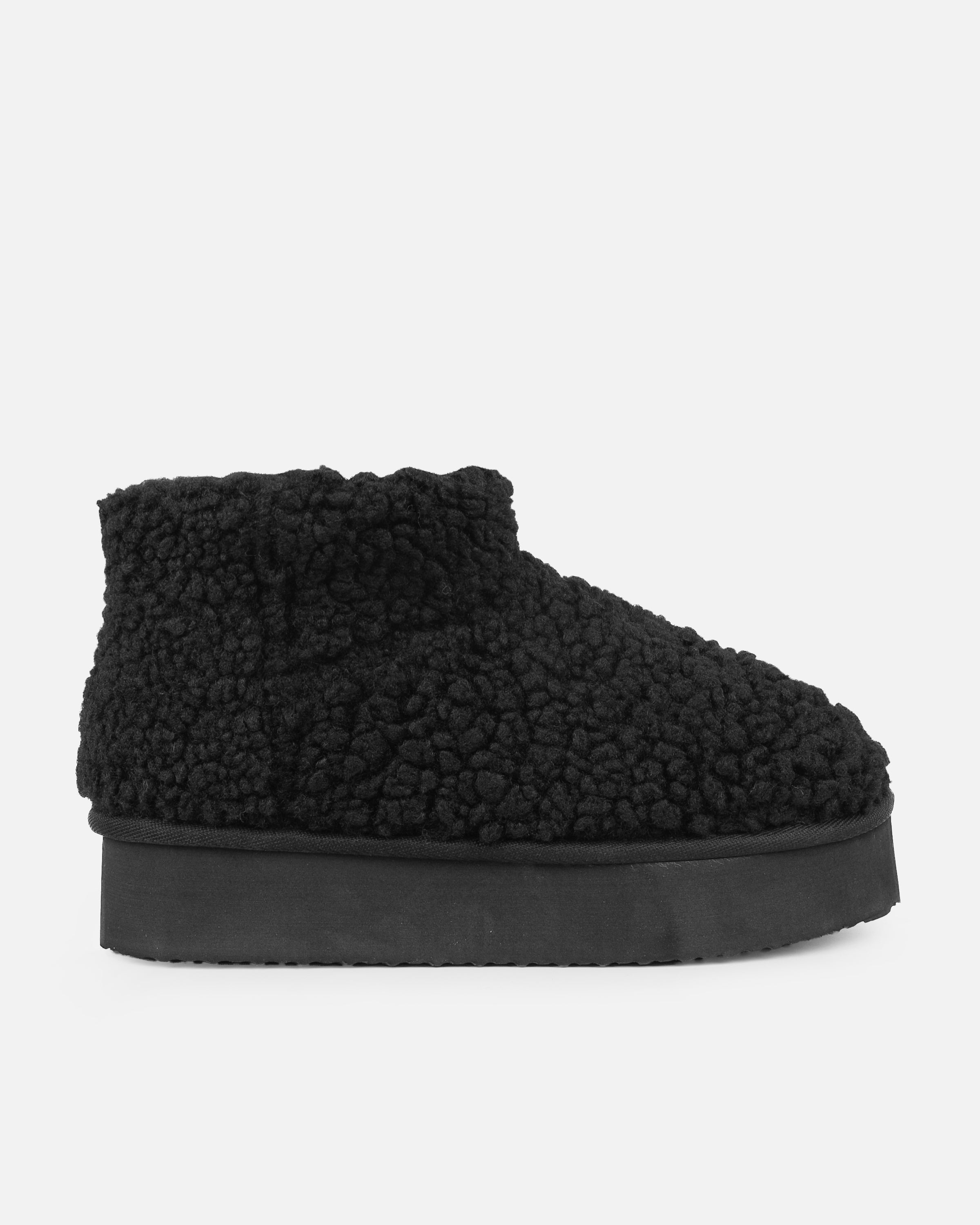 Fleecy Black Borg Flatform Boots | SIMMI London