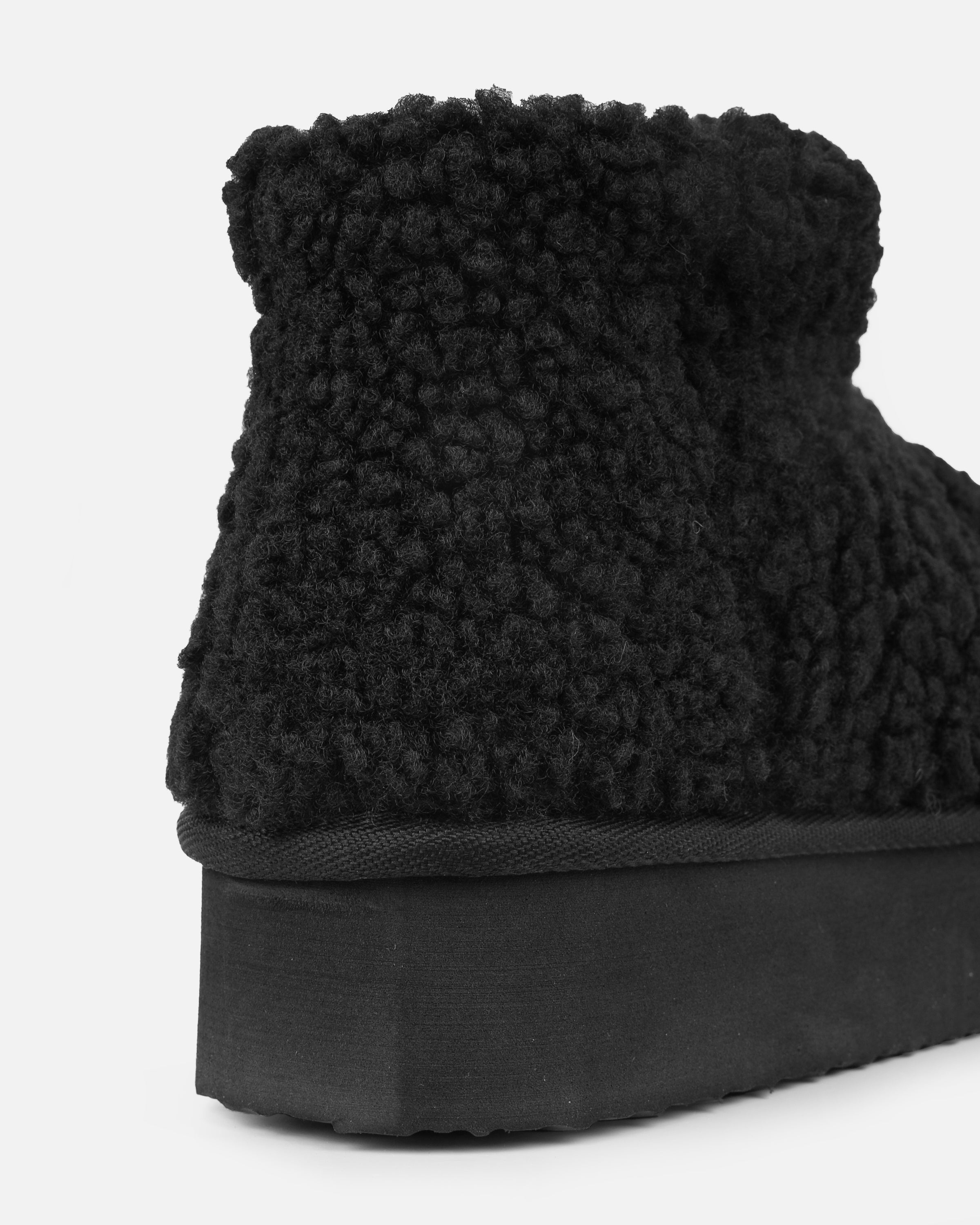 Fleecy Black Borg Flatform Boots | SIMMI London
