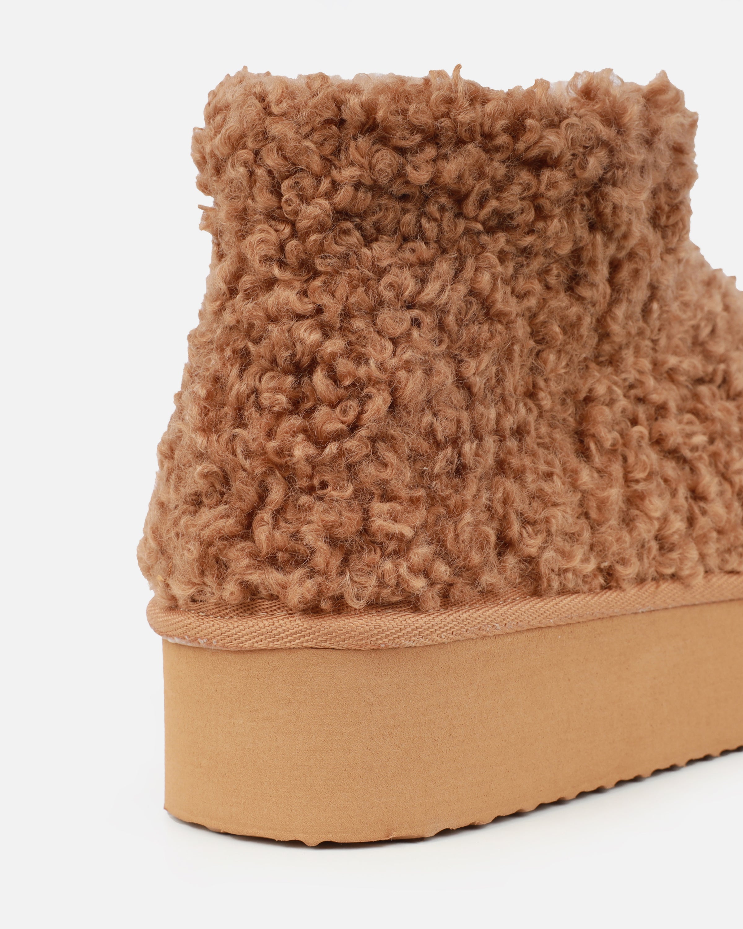 Fleecy Chestnut Tan Borg Flatform Boots  | SIMMI London
