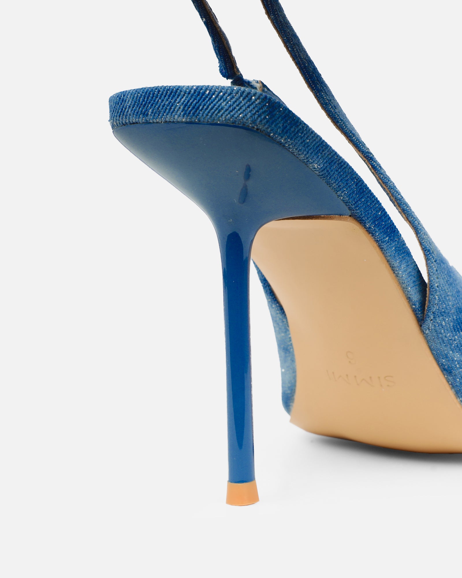 Flora Blue Denim Sling Back Court Shoes| SIMMI London
