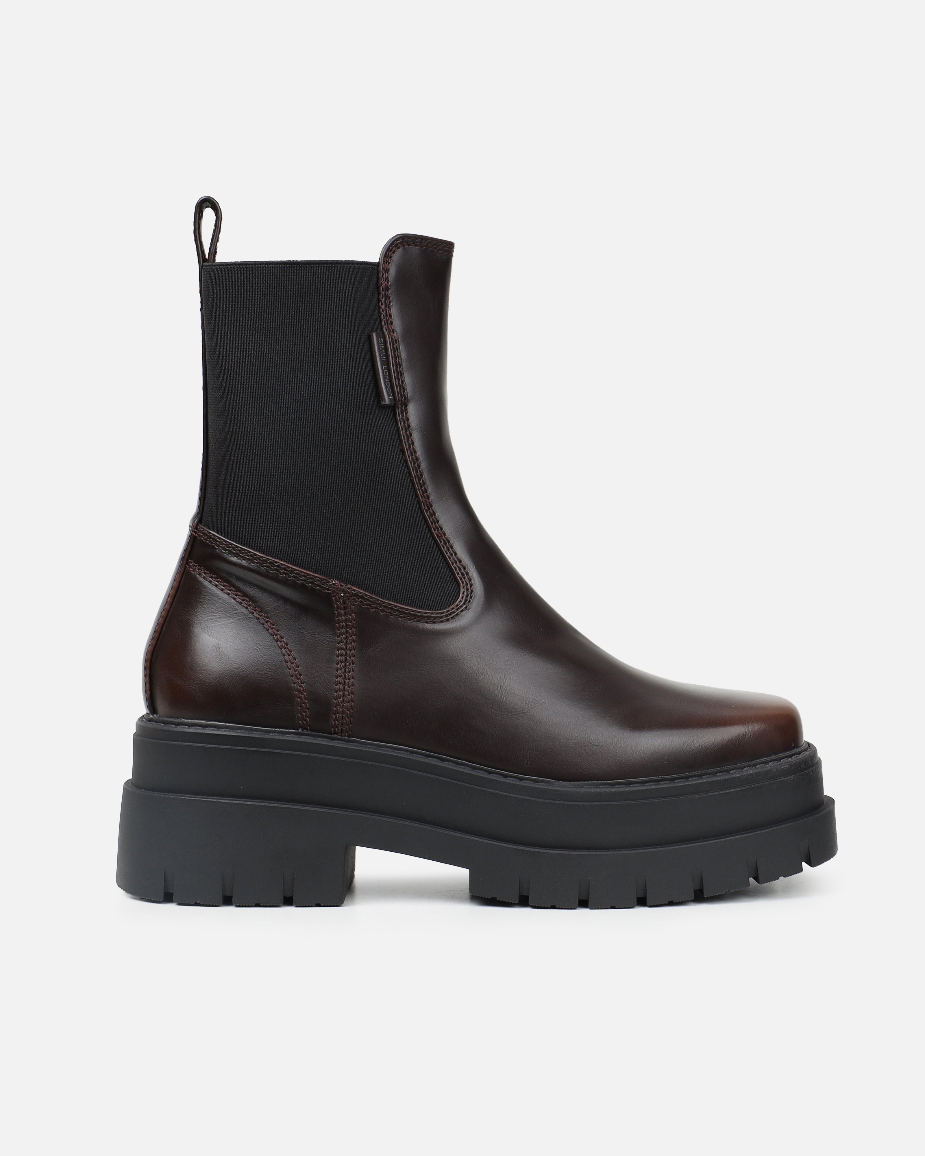 Arvin Brown Burnished Chelsea Chunky Ankle Boots | SIMMI London