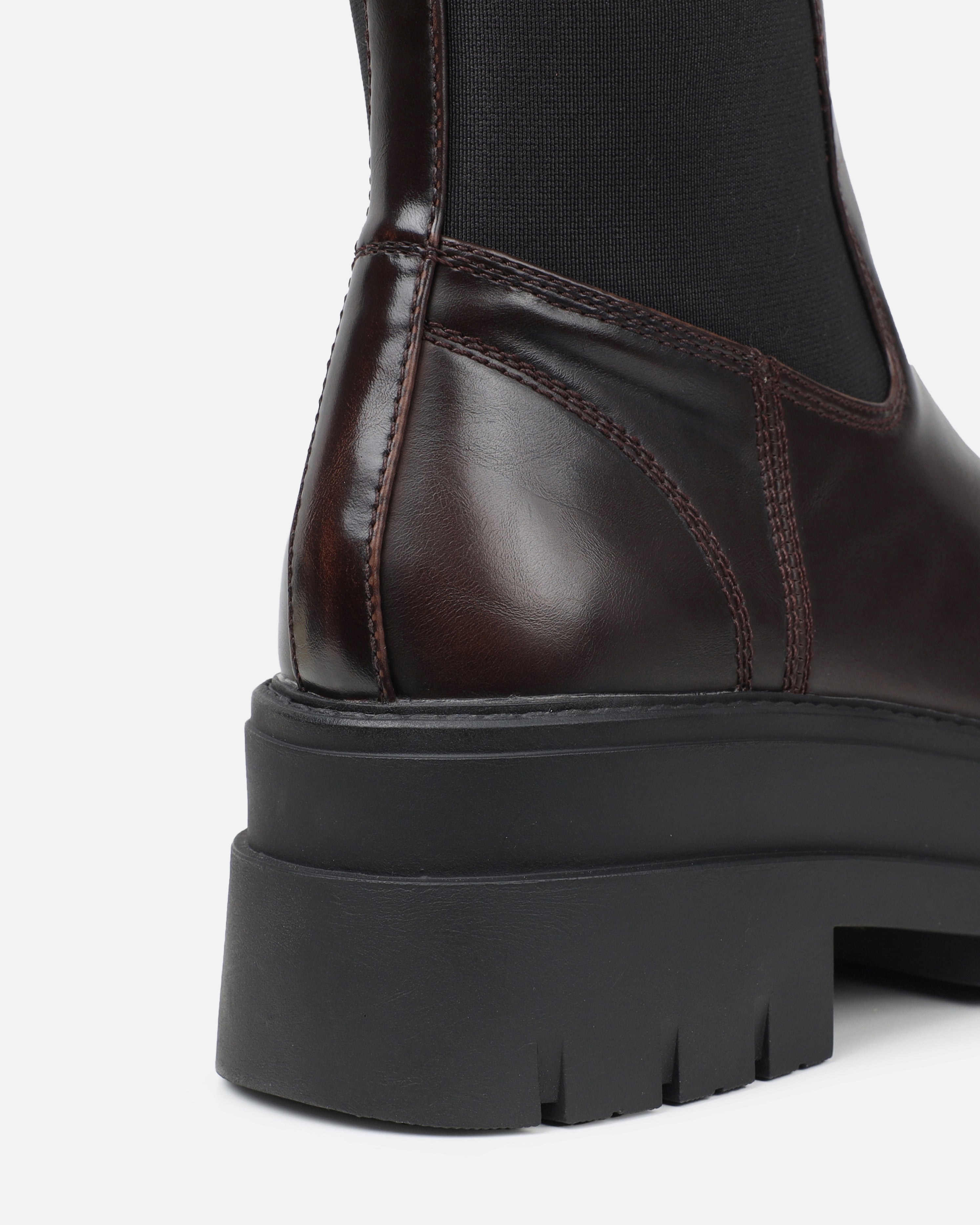 Arvin Brown Burnished Chelsea Chunky Ankle Boots | SIMMI London