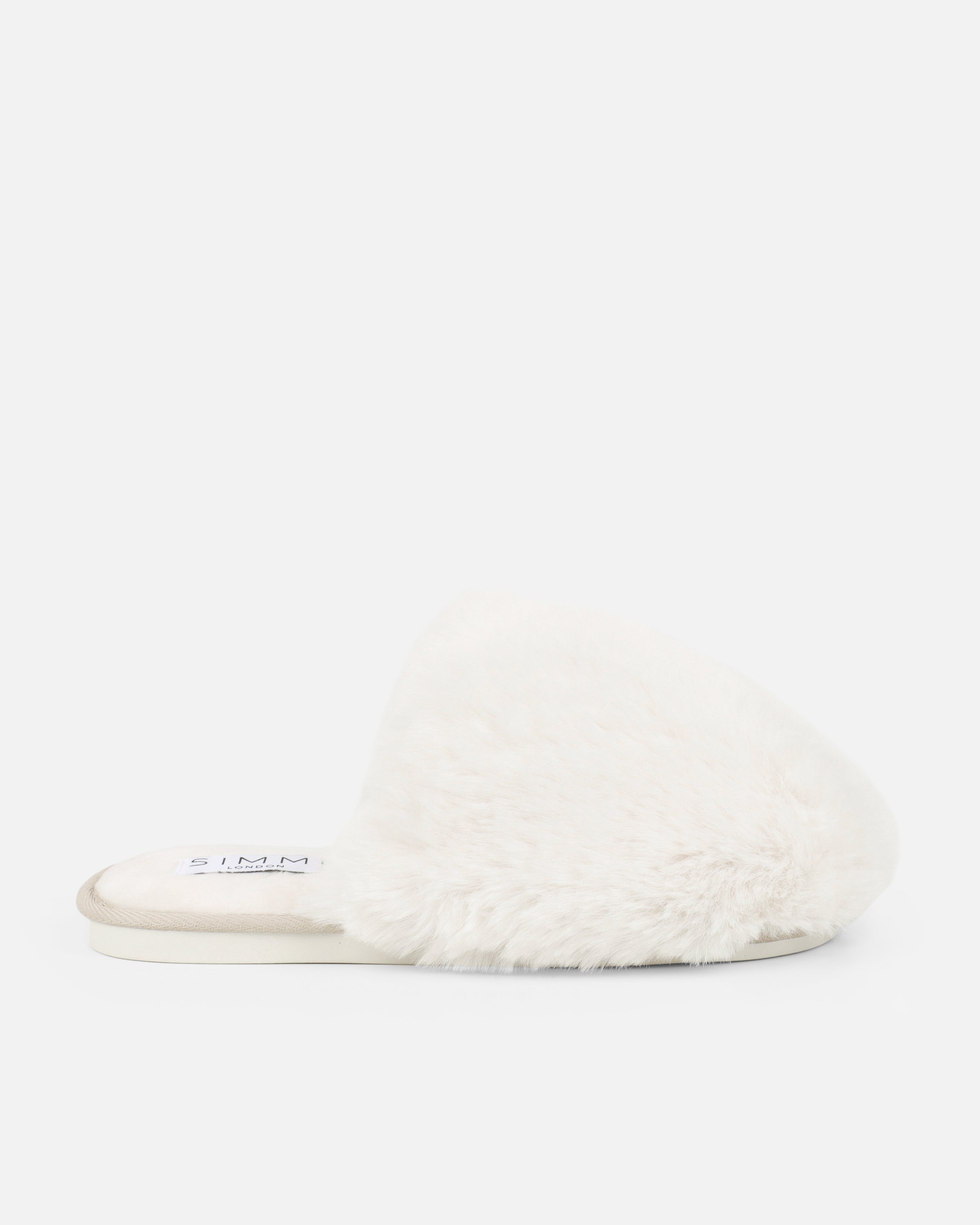 Fluff Cream Faux Fur Round Slippers | SIMMI London