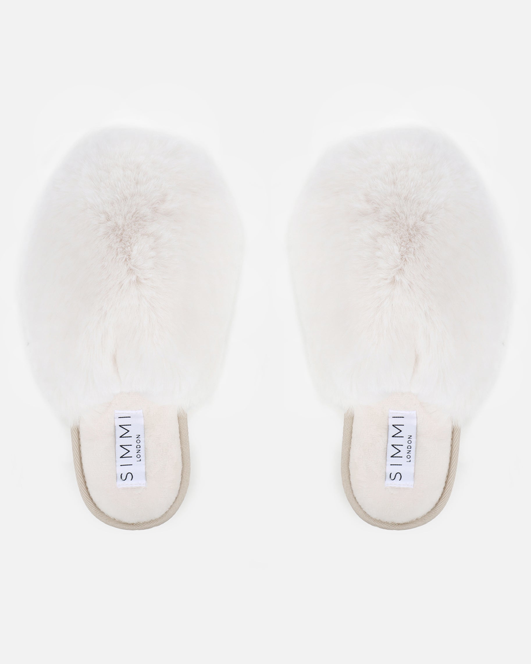 Fluff Cream Faux Fur Round Slippers | SIMMI London