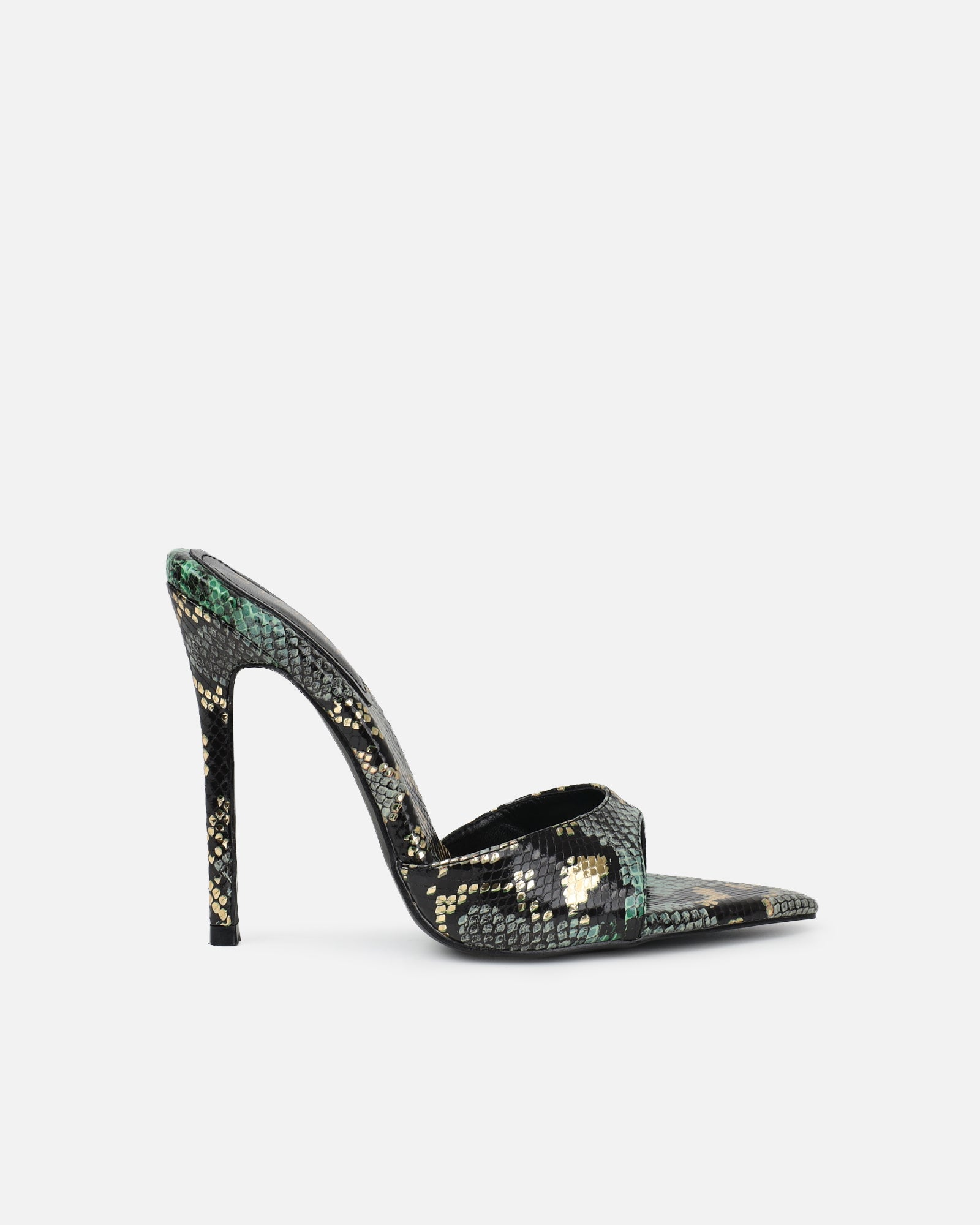 Franca green snake print stiletto mules | SIMMI London