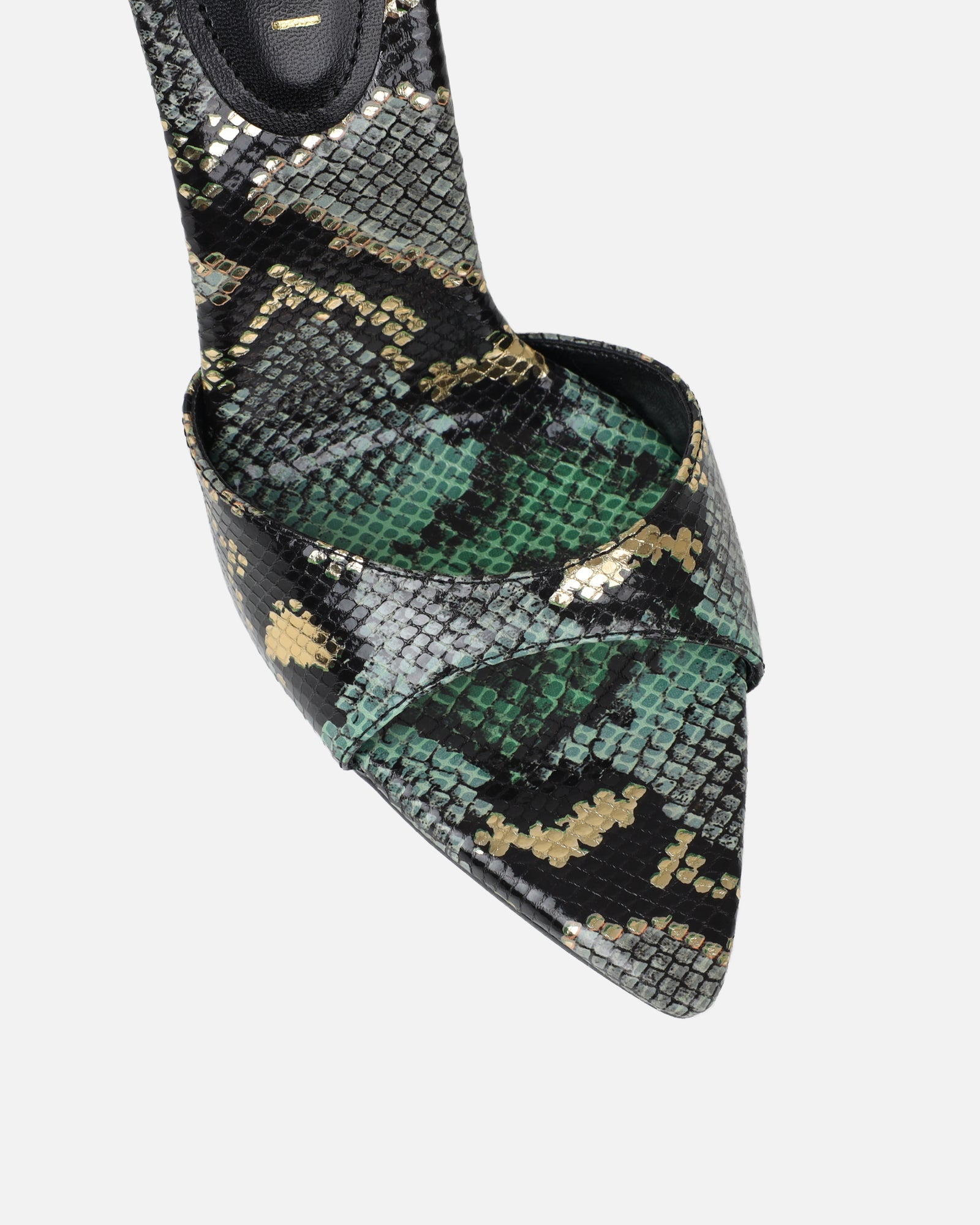 Franca green snake print stiletto mules | SIMMI London