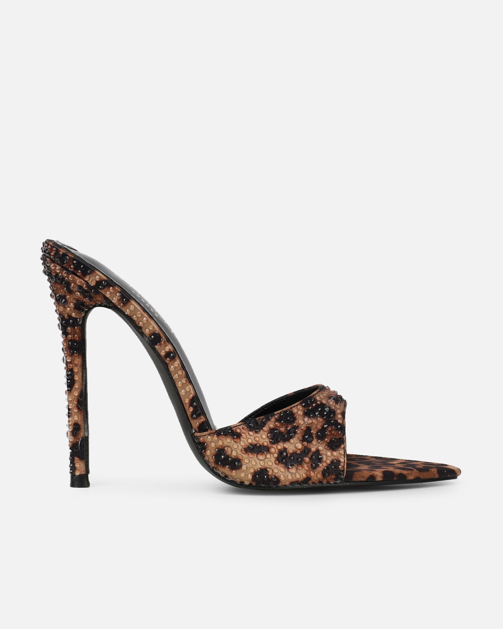 Fenella Leopard Print Satin Diamante Mules | SIMMI London