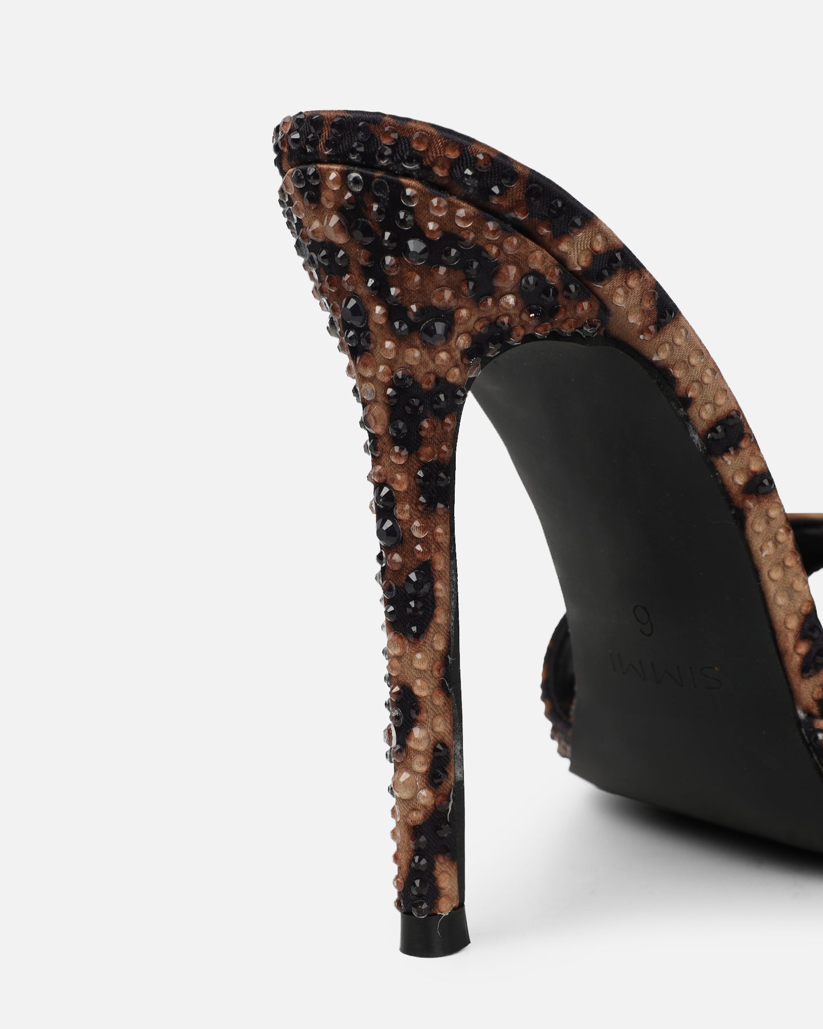 Fenella Leopard Print Satin Diamante Mules | SIMMI London