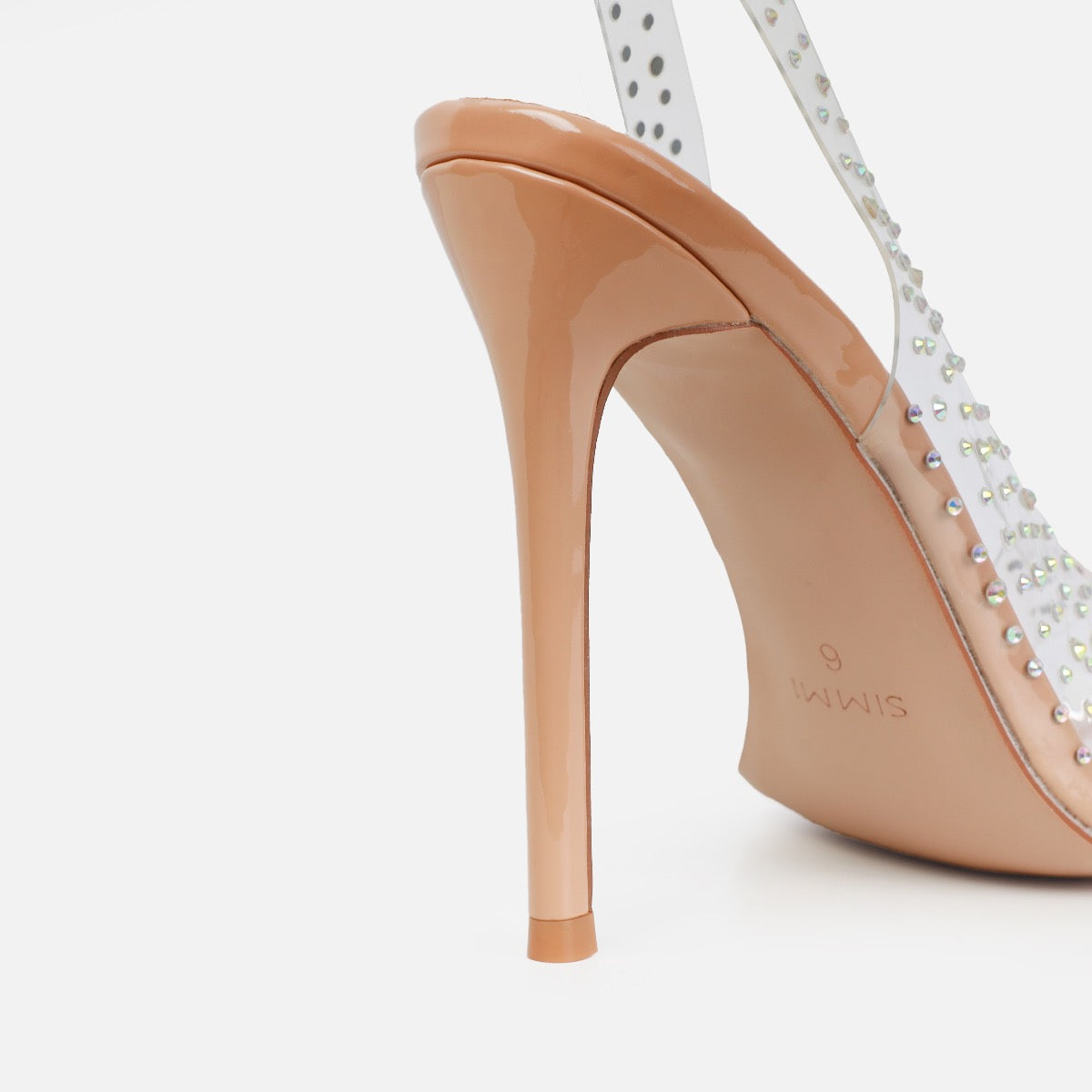 Frankii Nude Clear Diamante Stiletto Slingback Heels | SIMMI London