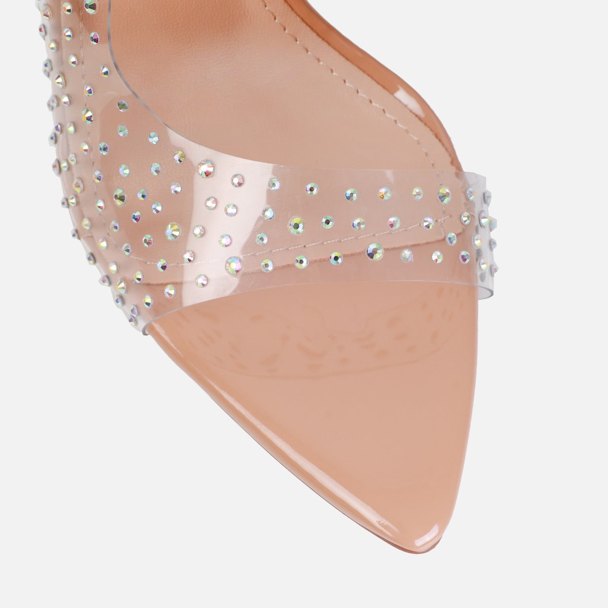 Frankii Nude Clear Diamante Stiletto Slingback Heels | SIMMI London