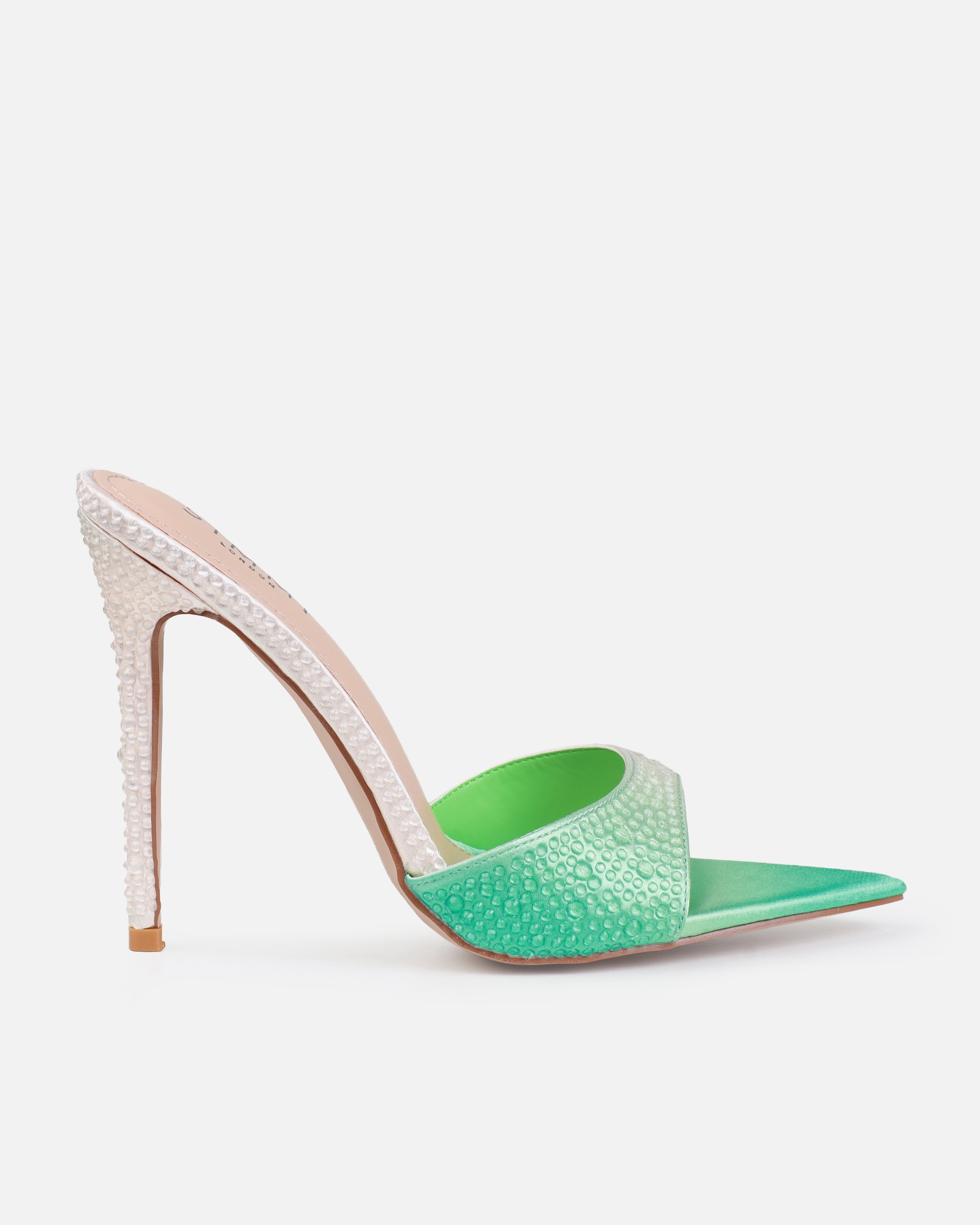 Tasha Ghouri Reef Green Droplet Stiletto Mules | SIMMI London