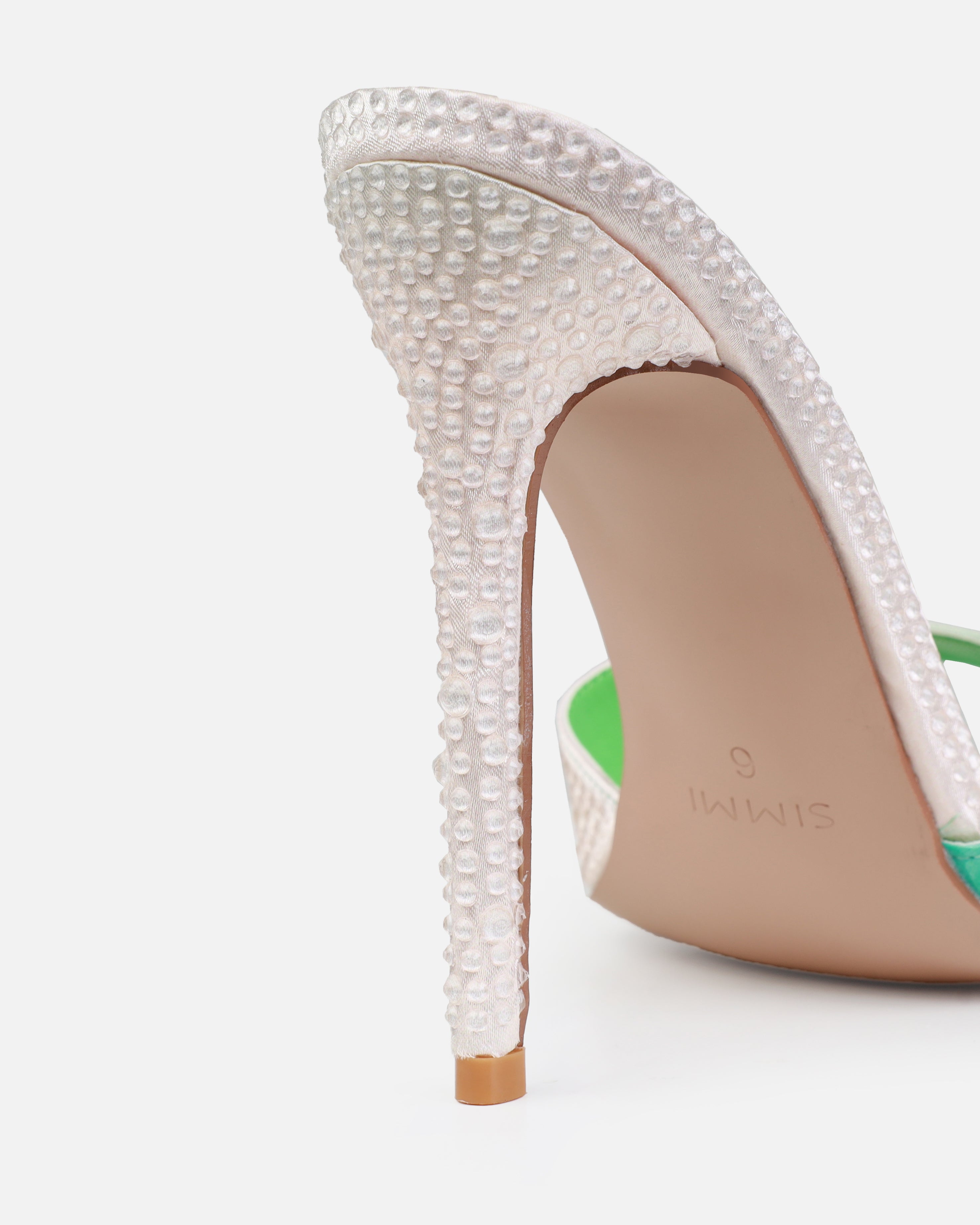 Tasha Ghouri Reef Green Droplet Stiletto Mules | SIMMI London