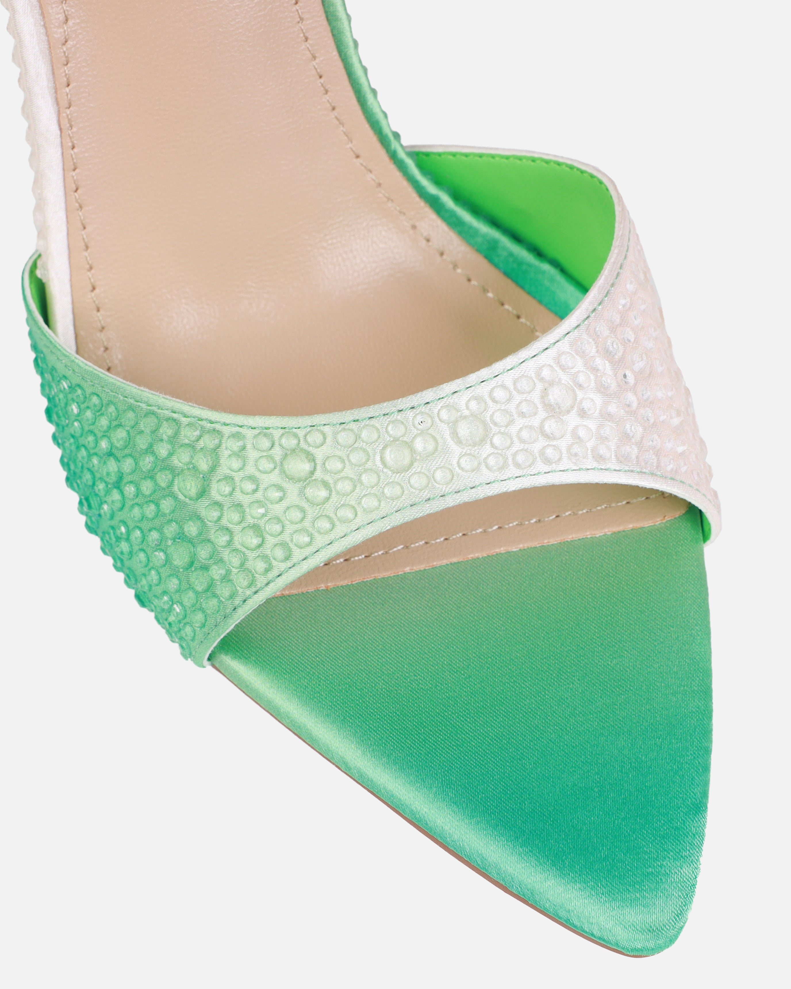 Tasha Ghouri Reef Green Droplet Stiletto Mules | SIMMI London