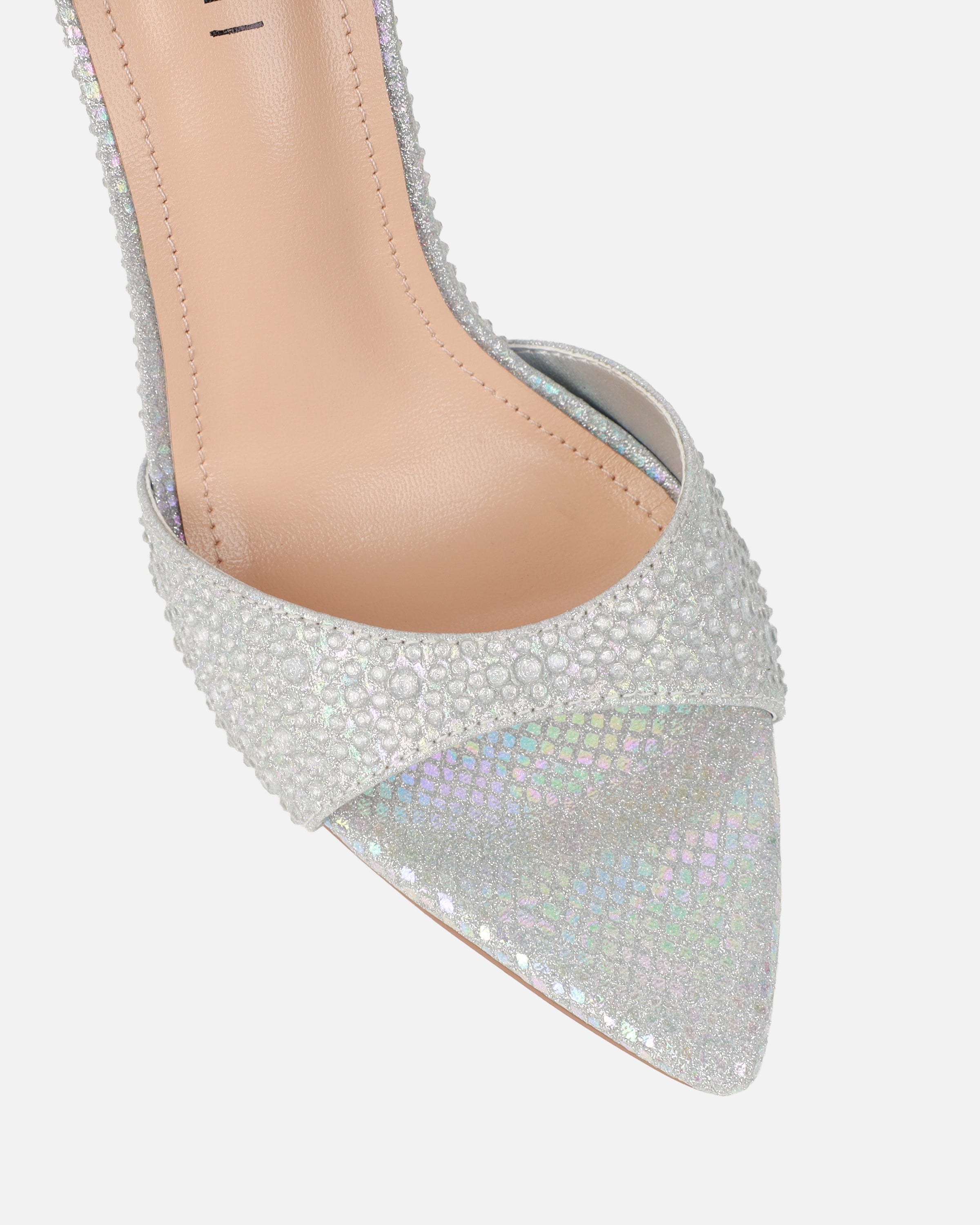 Reef Silver Glitter Snake Droplet Mule Sandals | SIMMI London