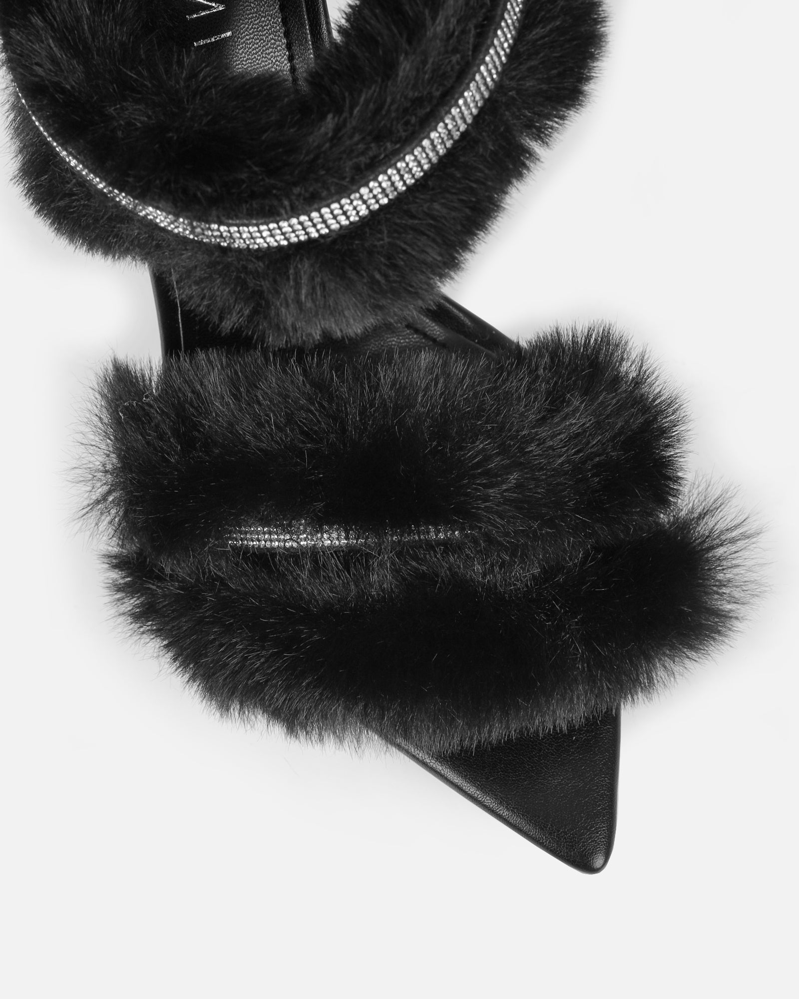 Queen Black Faux Fur Diamante Spiral Sandals | SIMMI London