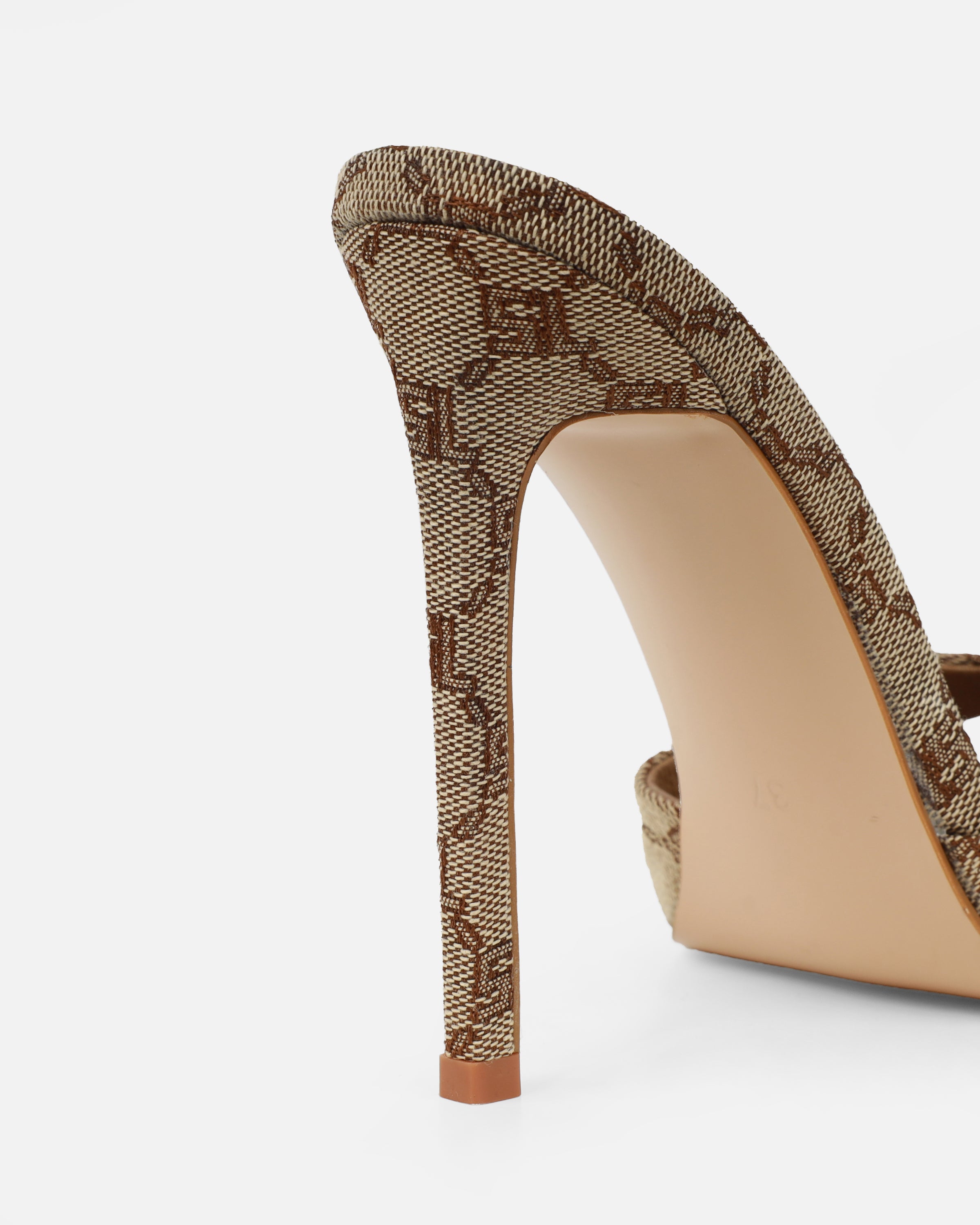 Savanna Brown Monogram Heeled Mules | SIMMI London