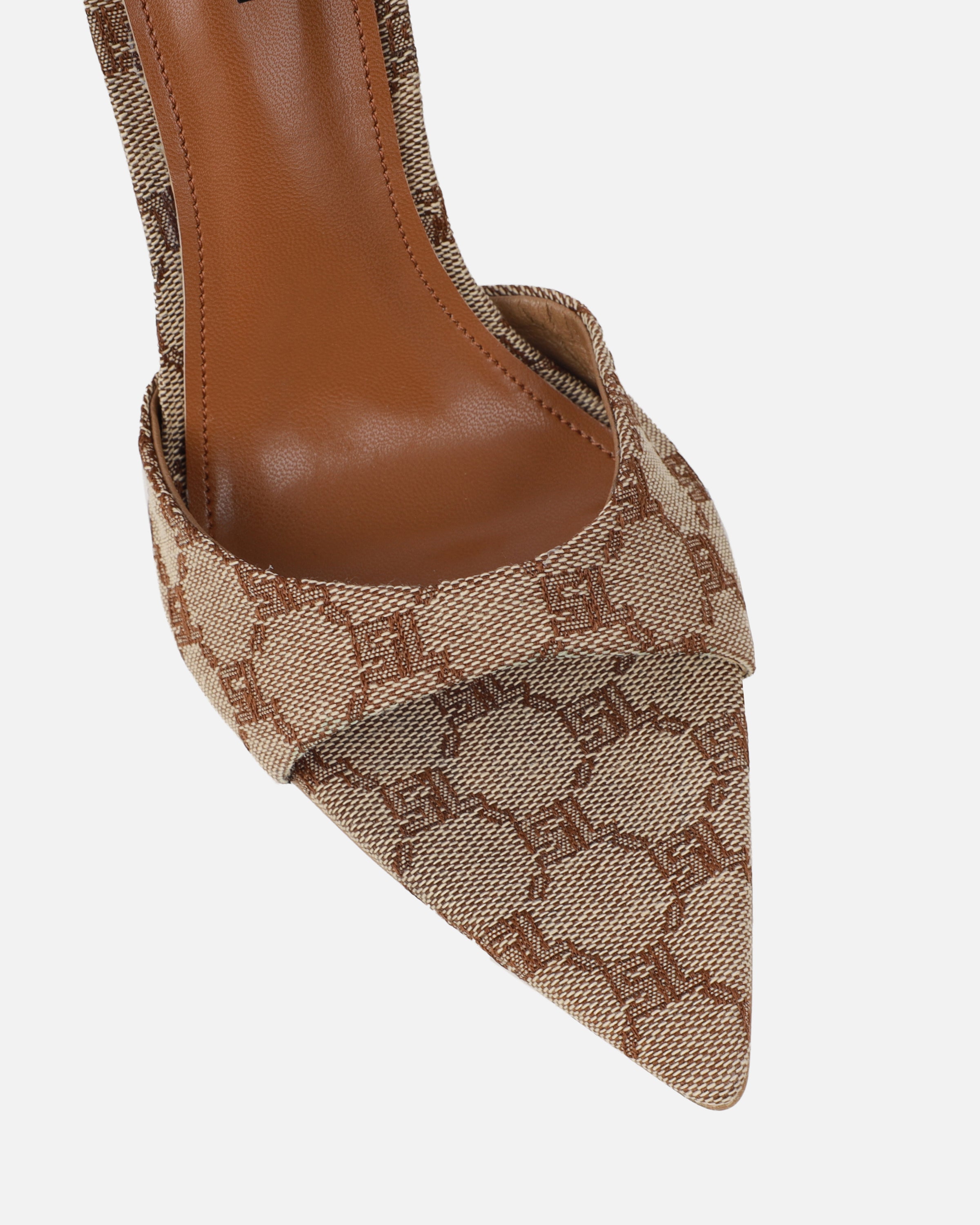 Savanna Brown Monogram Heeled Mules | SIMMI London