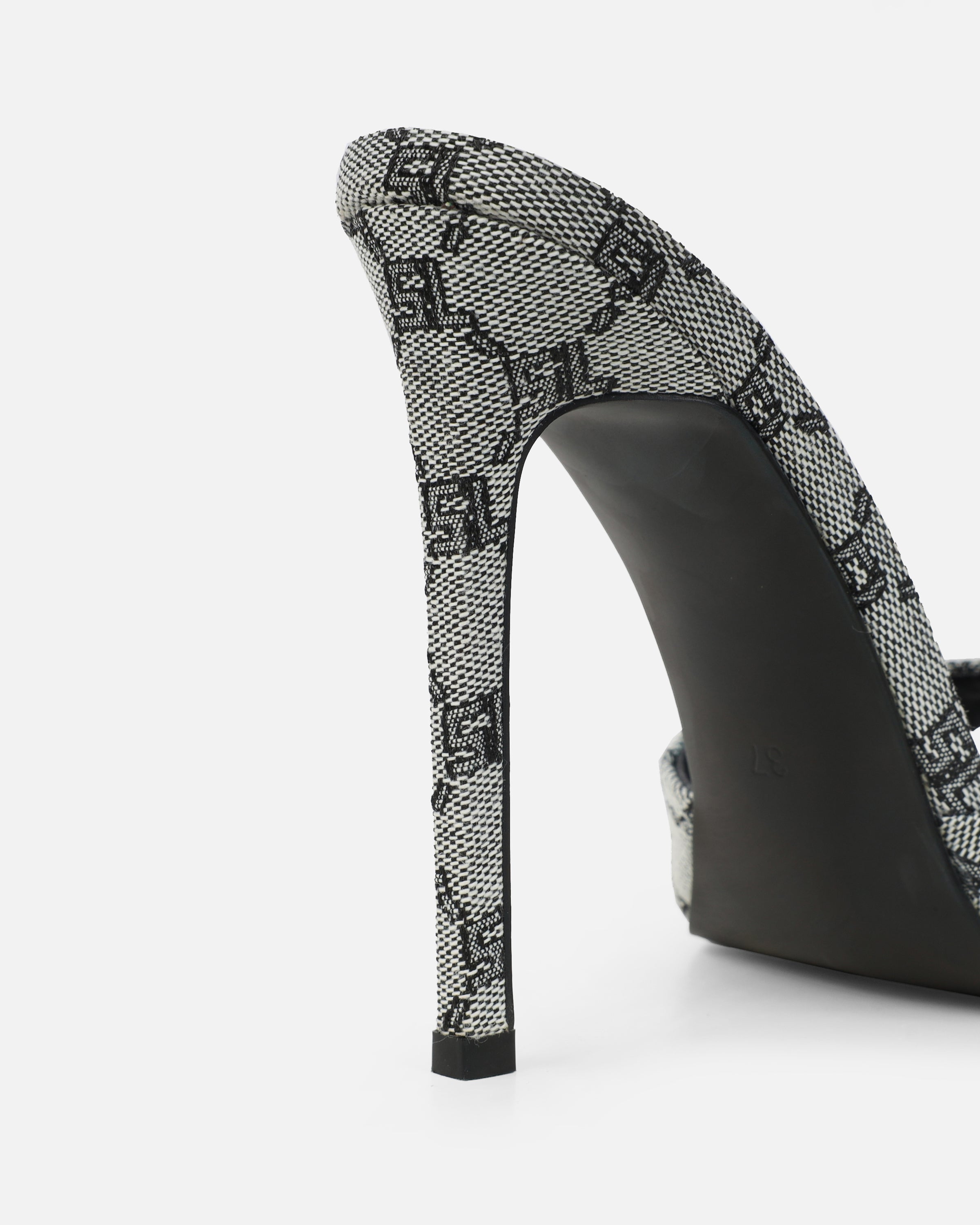 Savanna Grey Monogram Heeled Mules | SIMMI London