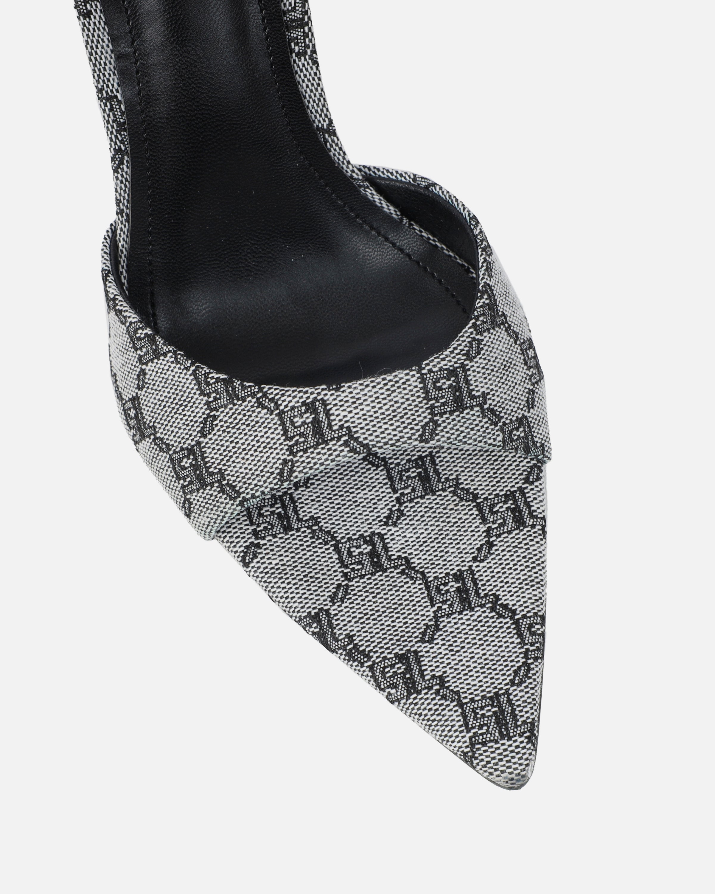 Savanna Grey Monogram Heeled Mules | SIMMI London