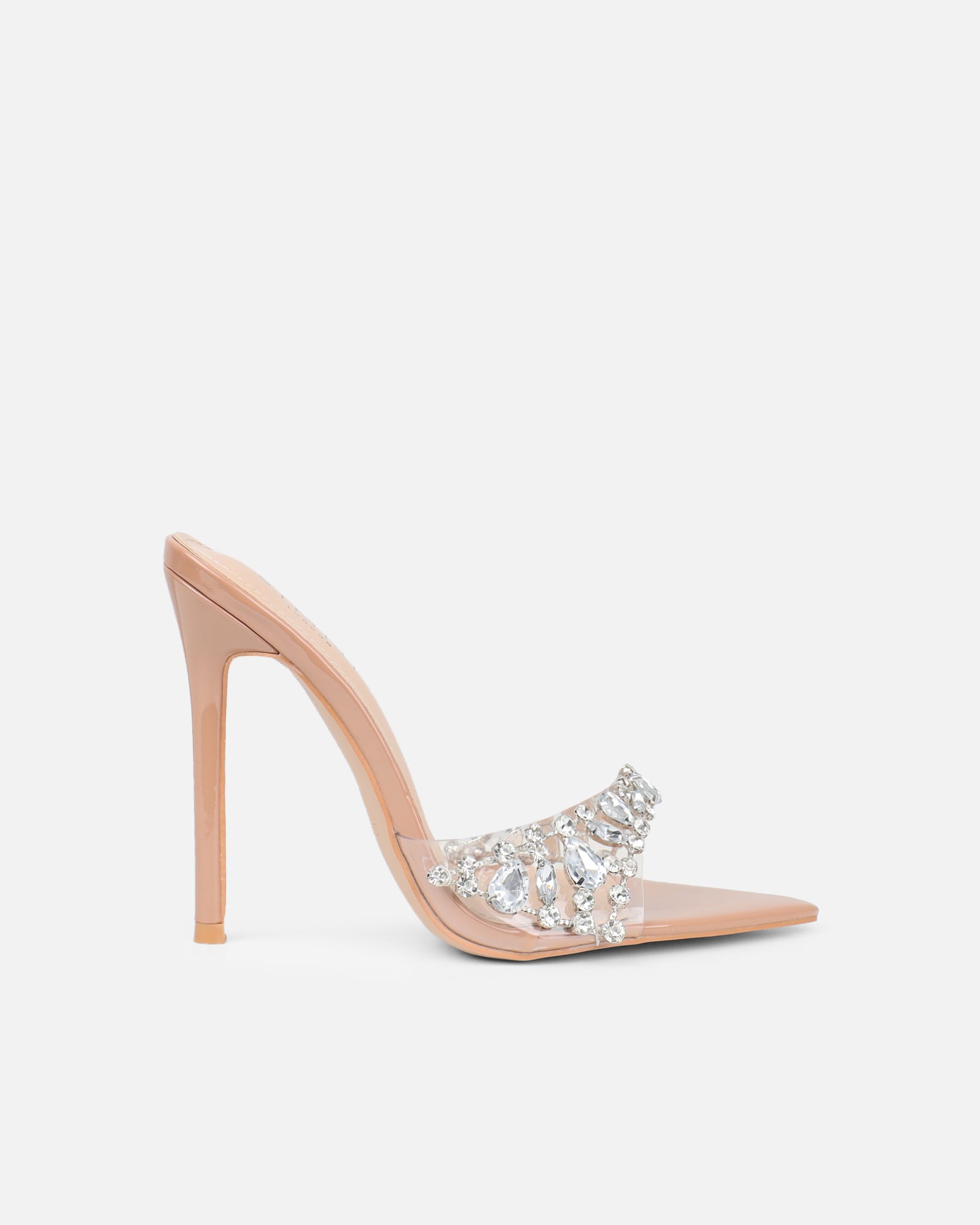 Fatima Nude Patent Diamante Stilleto Mules | SIMMI London