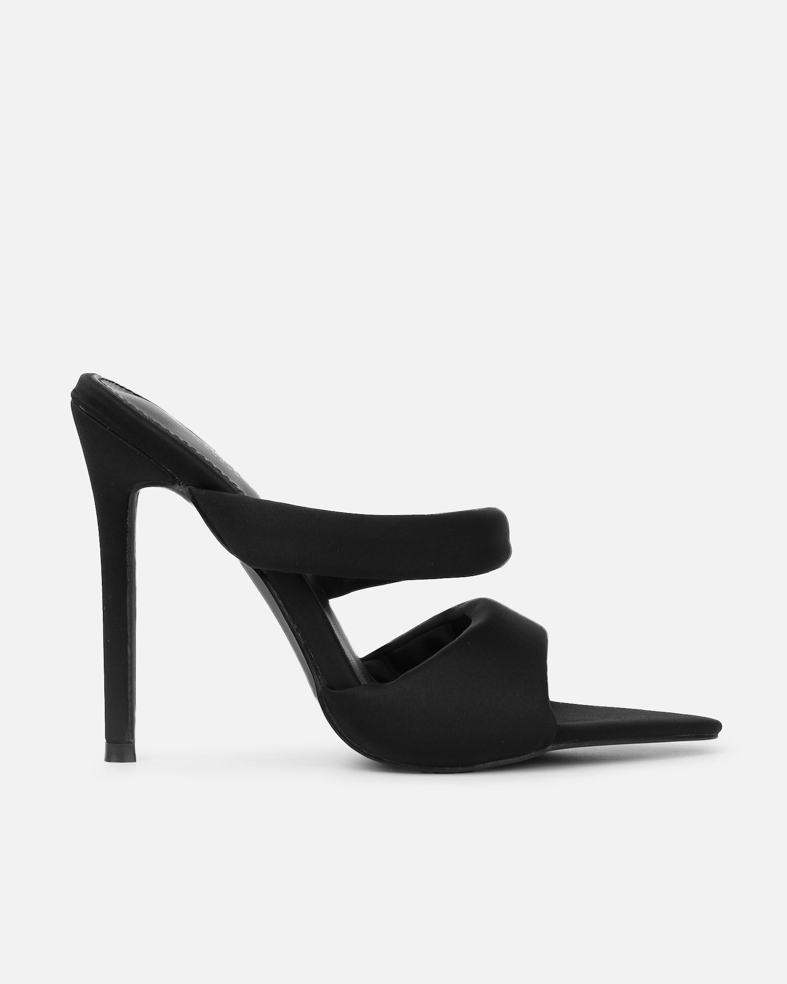 Freyda Black Lycra Pointed Toe Heeled Sandals | SIMMI London
