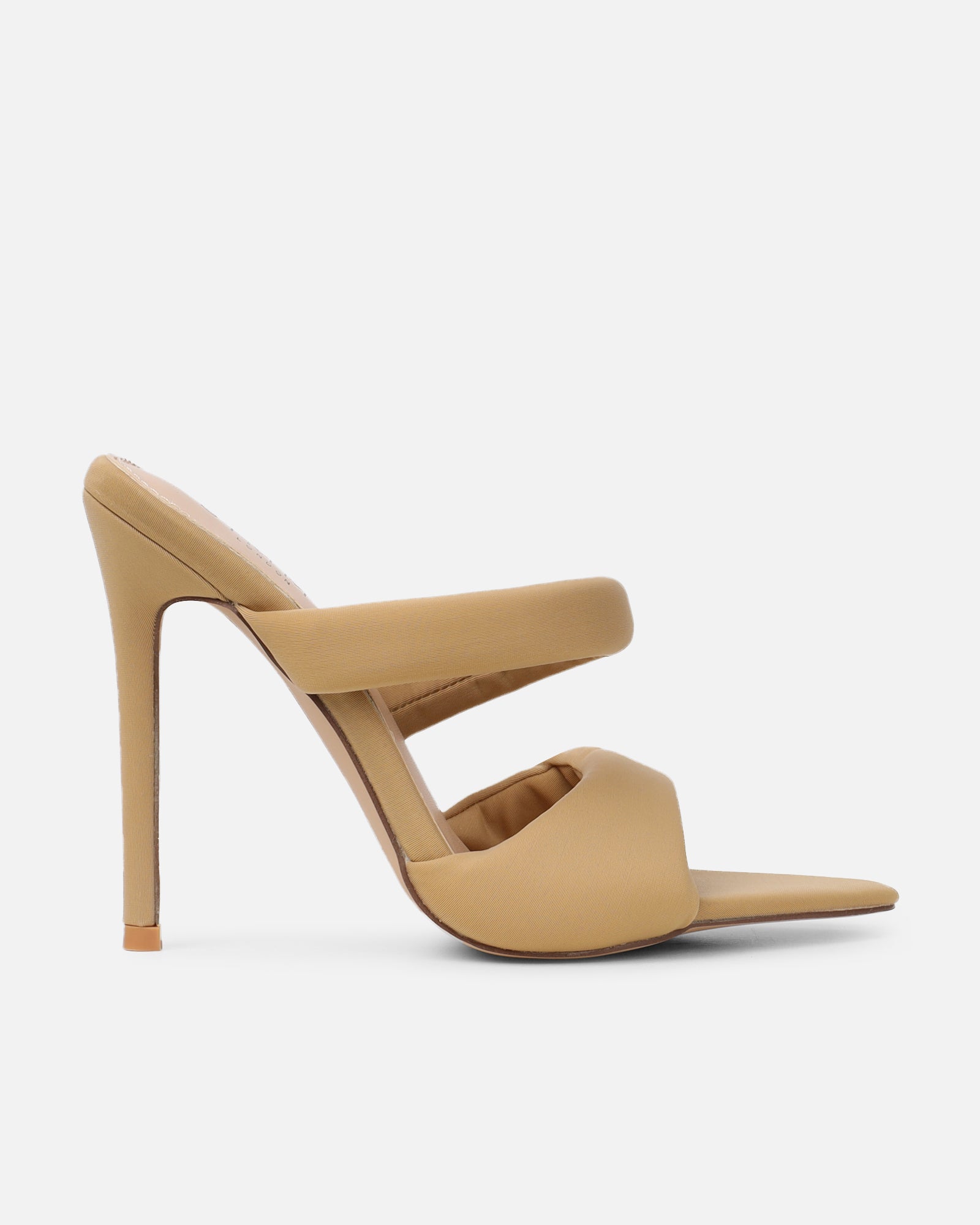 Freyda Mocha Lycra Pointed Toe Heeled Sandals | SIMMI London