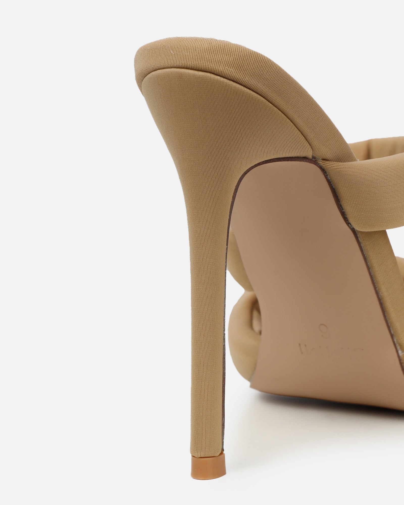 Freyda Mocha Lycra Pointed Toe Heeled Sandals | SIMMI London