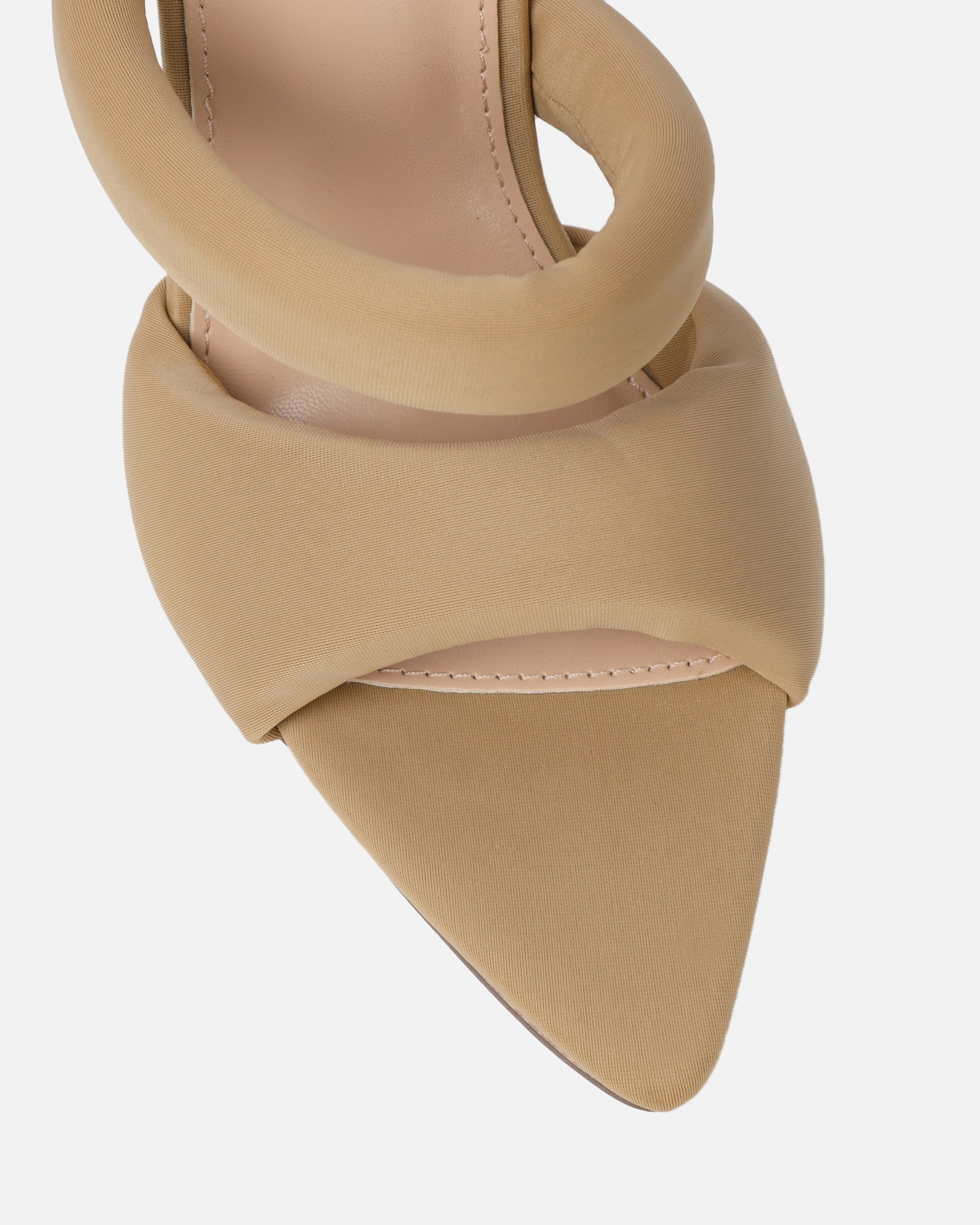 Freyda Mocha Lycra Pointed Toe Heeled Sandals | SIMMI London