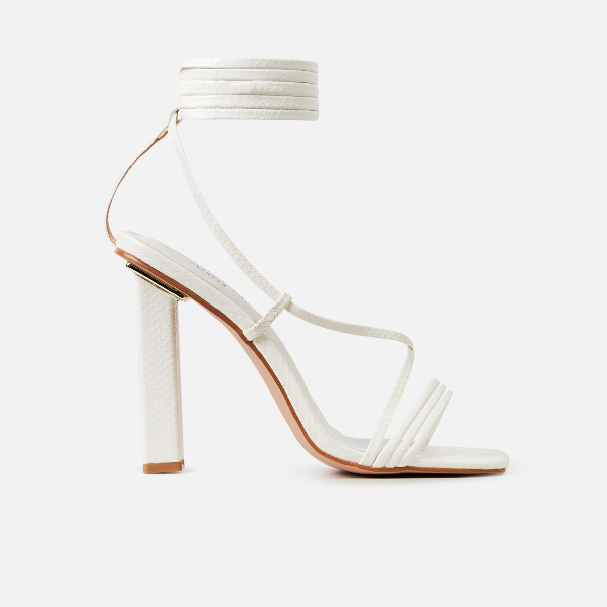 Messina White Faux Snake Print Lace Up Block Heels | SIMMI London