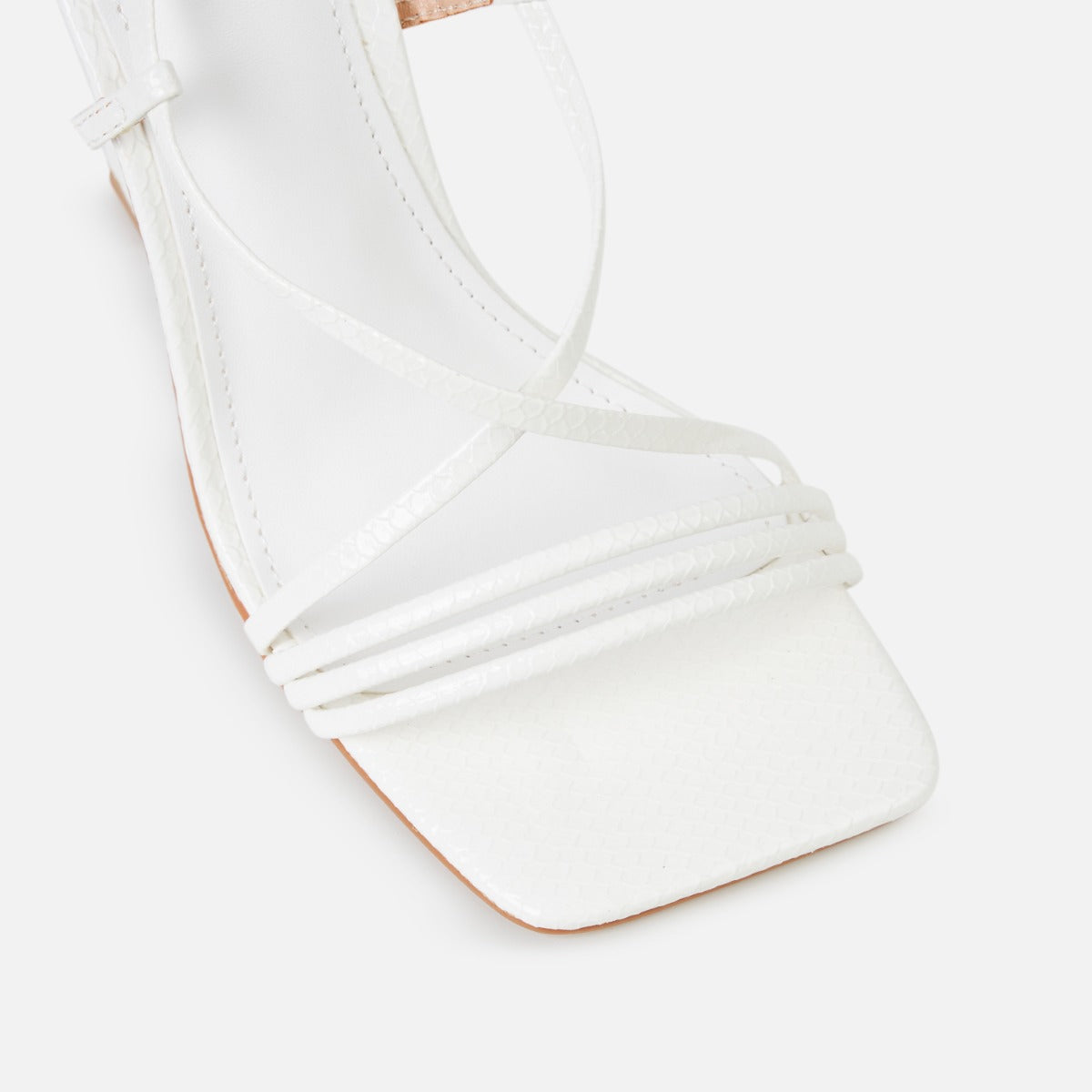 Messina White Faux Snake Print Lace Up Block Heels | SIMMI London