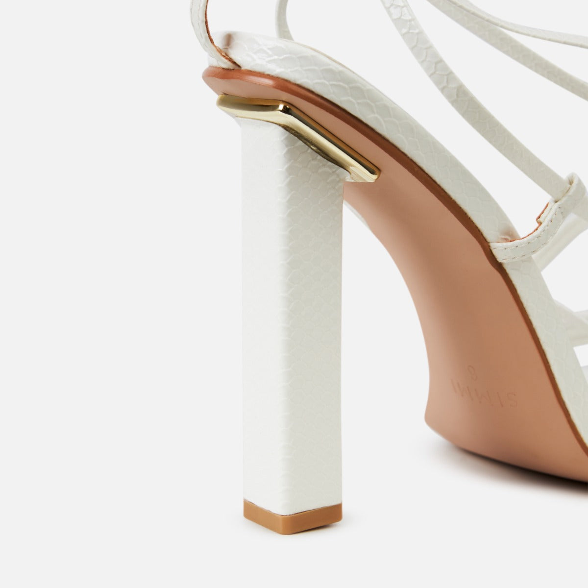 Messina White Faux Snake Print Lace Up Block Heels | SIMMI London