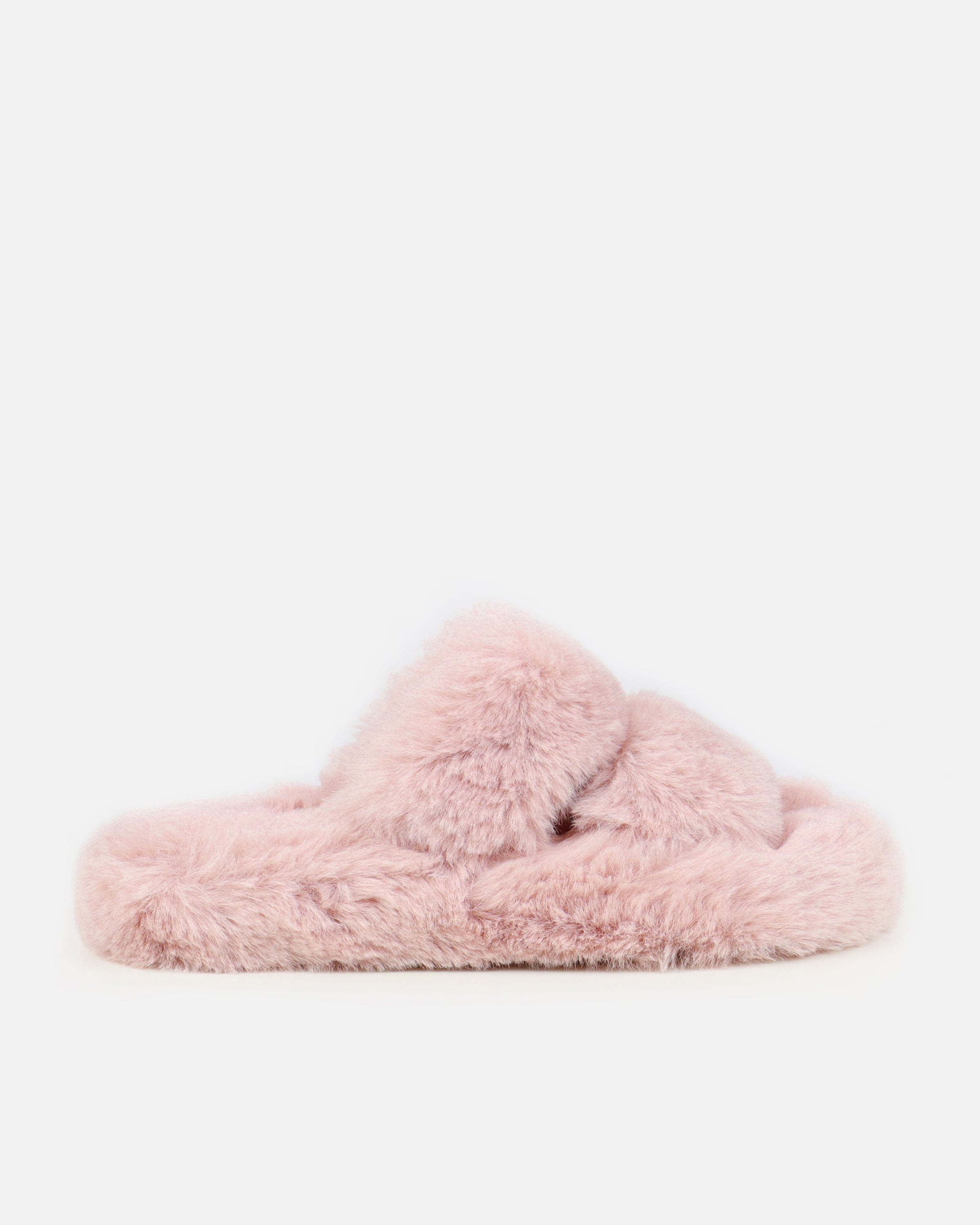 Fuzziest Blush Pink Faux Fur Fluffy Slippers | SIMMI London