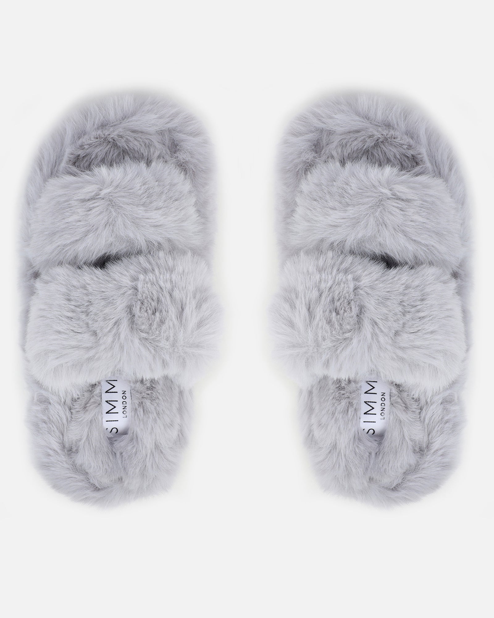 Fuzziest Grey Faux Fur Fluffy Slippers | SIMMI London