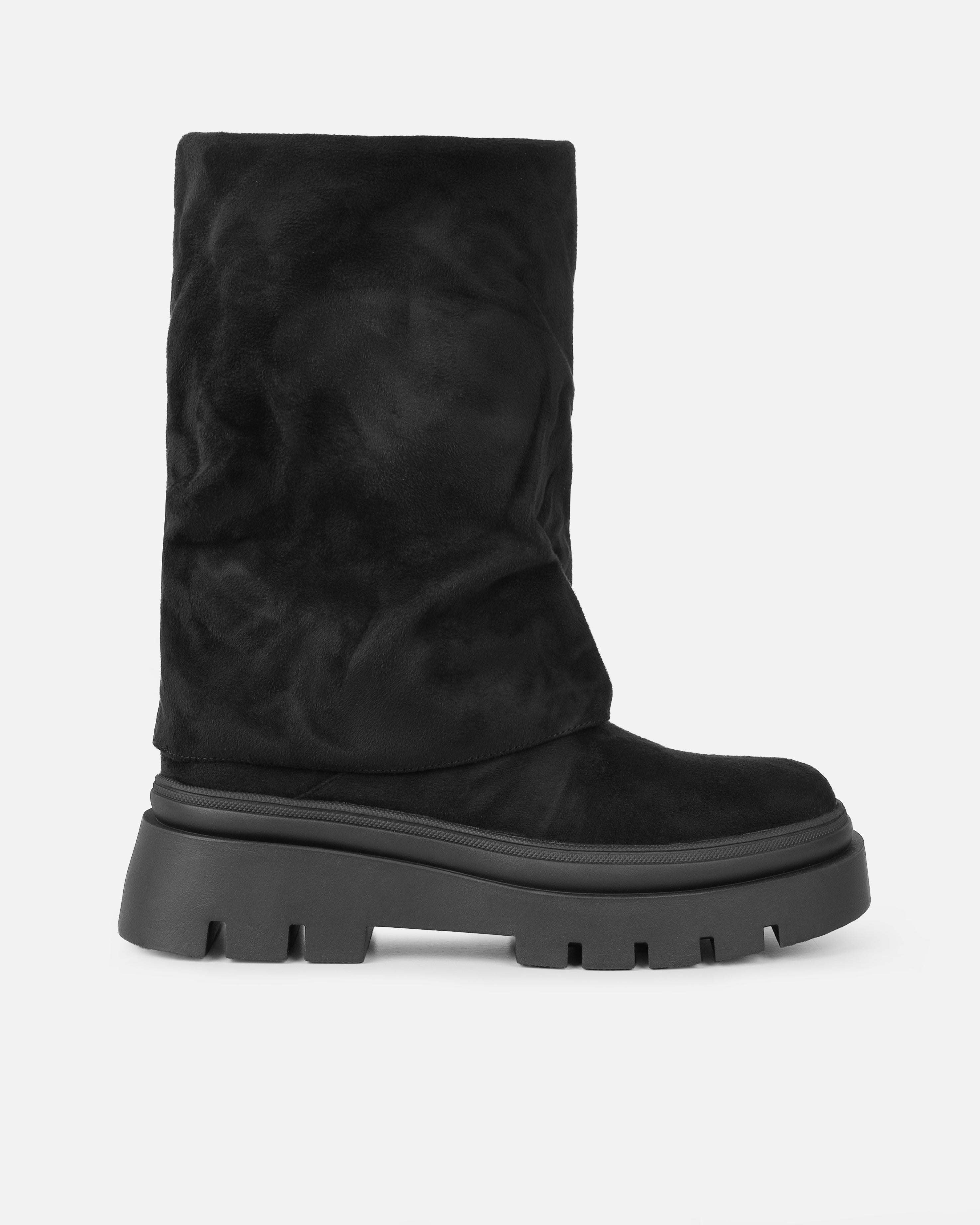 Fynn Black Faux Suede Fold Over Chunky Boots | SIMMI London