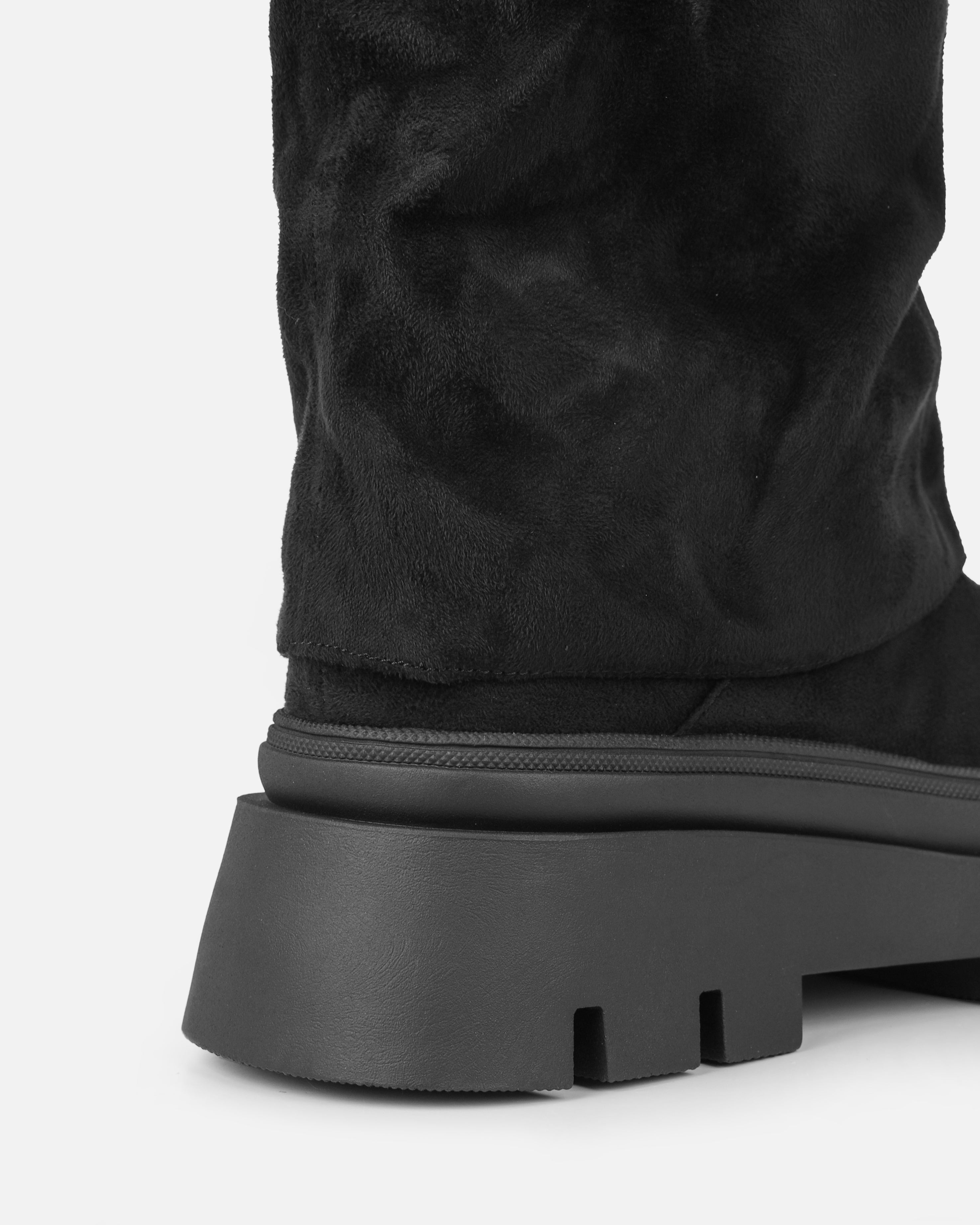 Fynn Black Faux Suede Fold Over Chunky Boots | SIMMI London