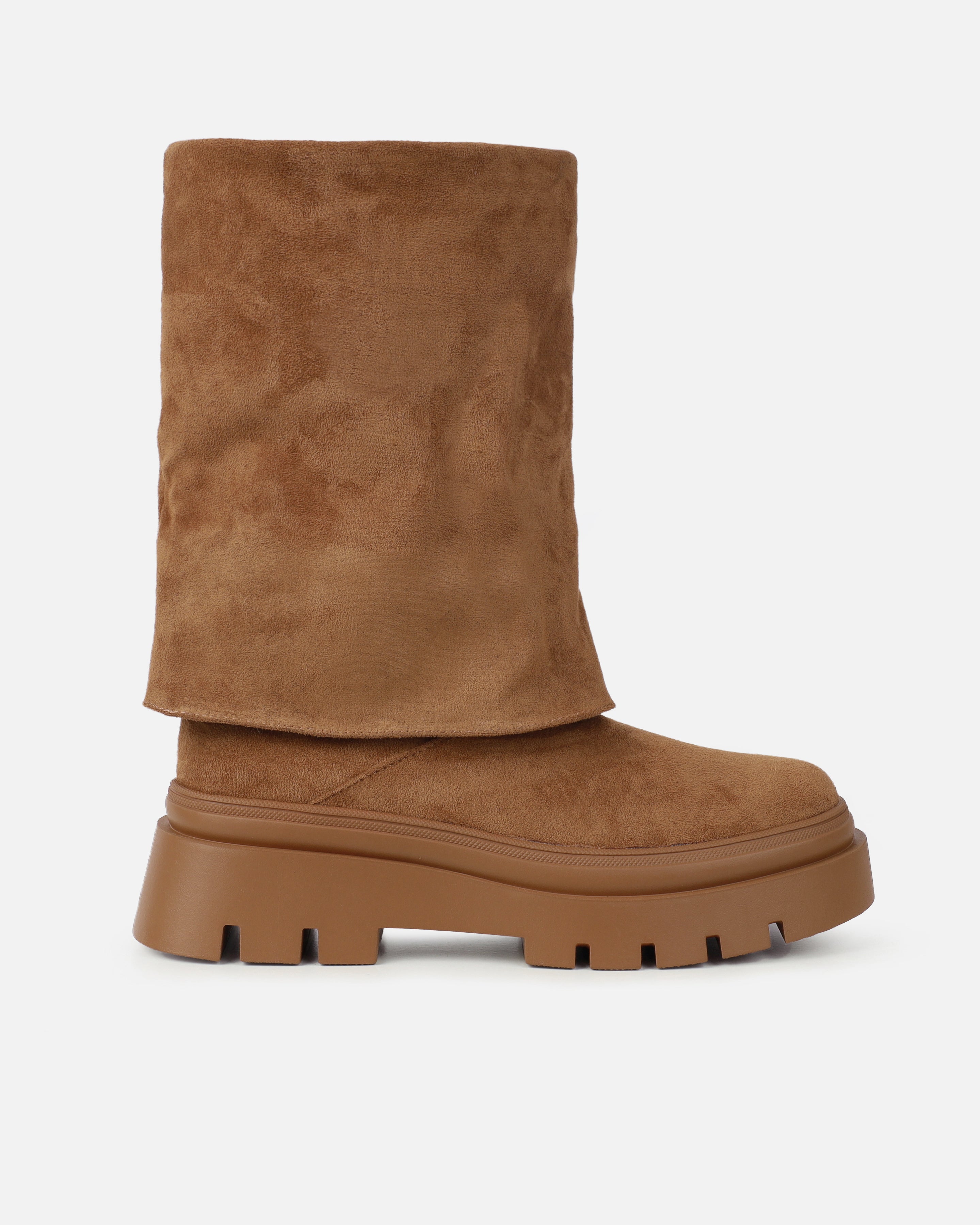Fynn Tan Faux Suede Fold Over Chunky Boots | SIMMI London