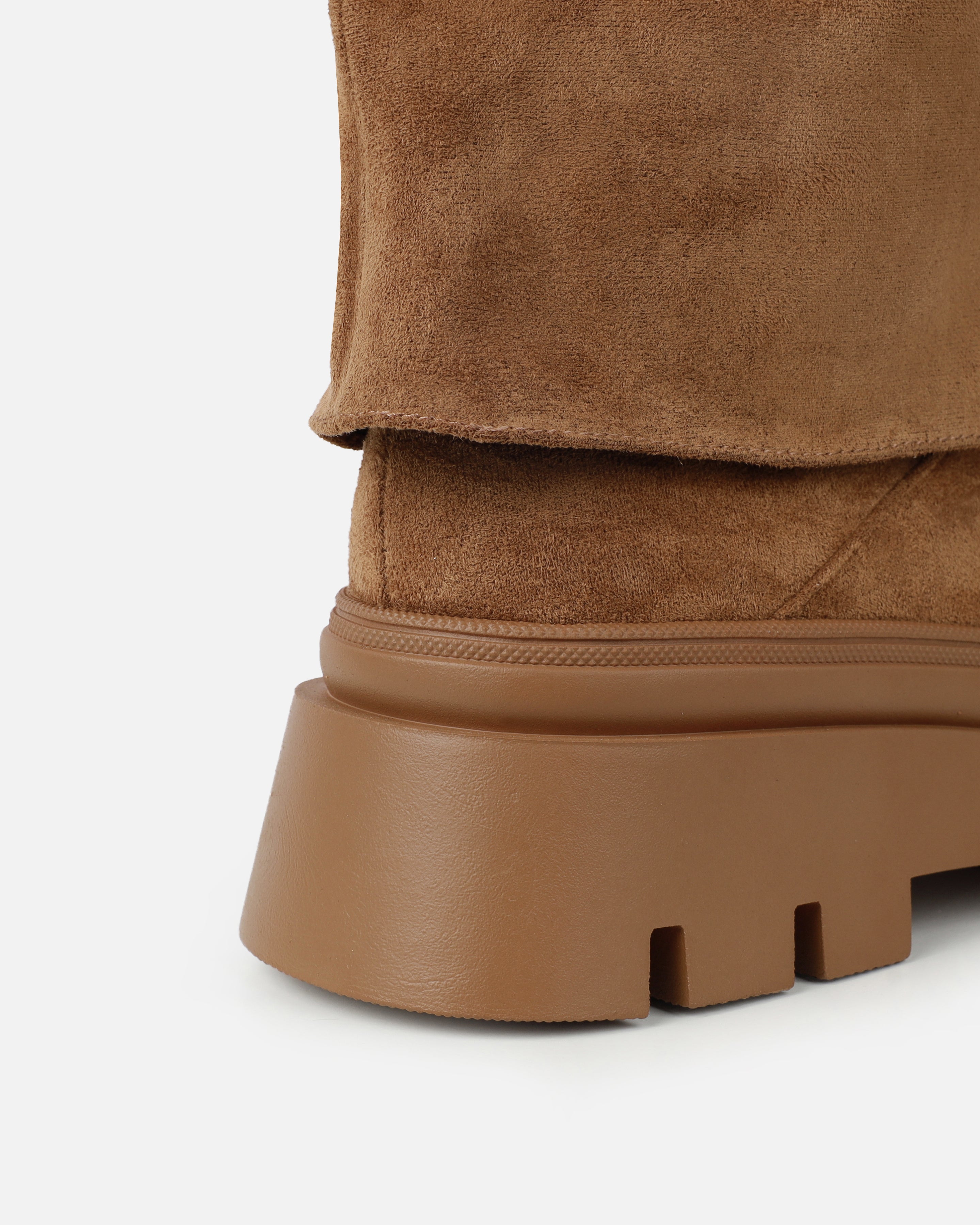 Fynn Tan Faux Suede Fold Over Chunky Boots | SIMMI London