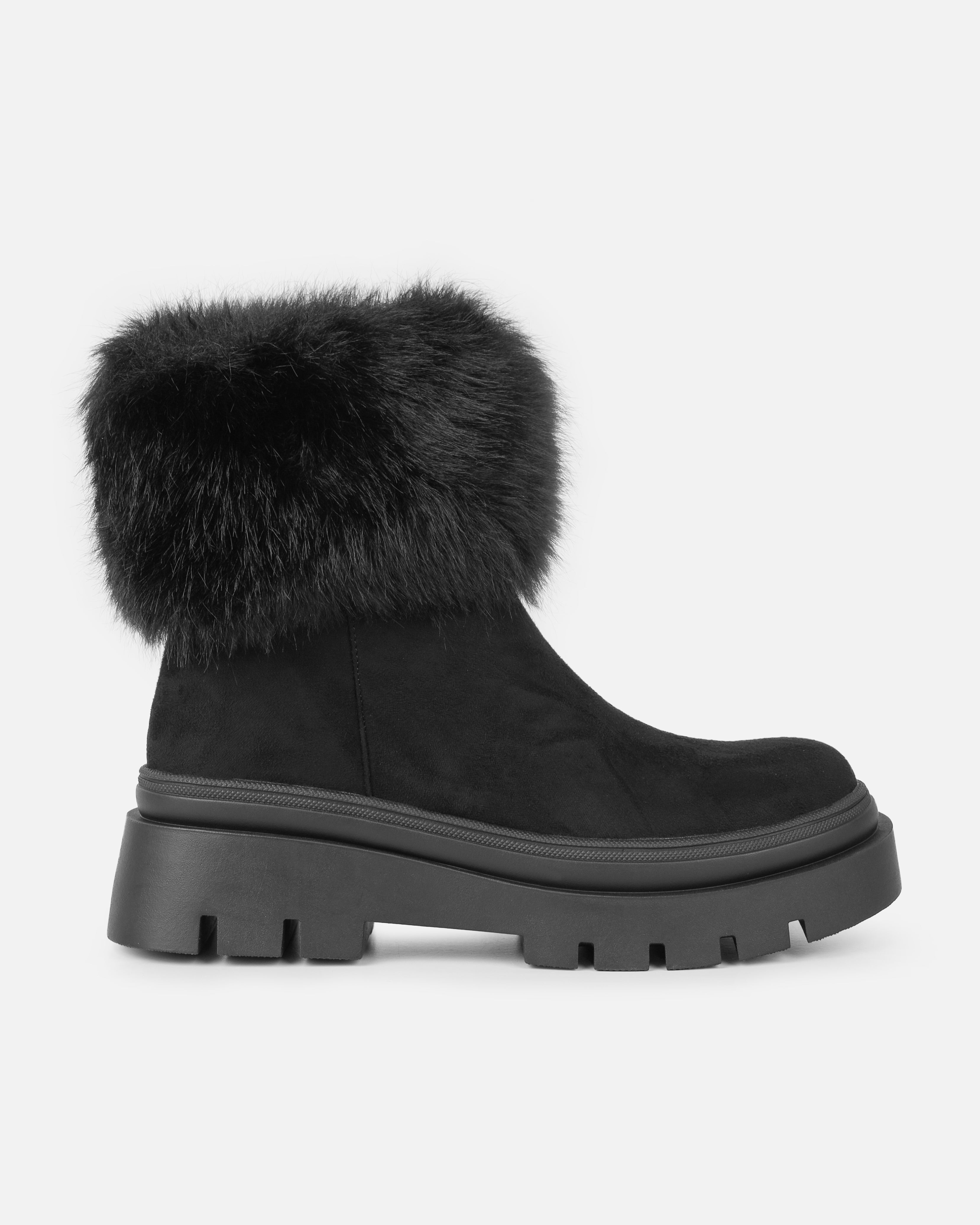 Finlay Black Faux Suede Fur Trimmed Ankle Boots | SIMMI London